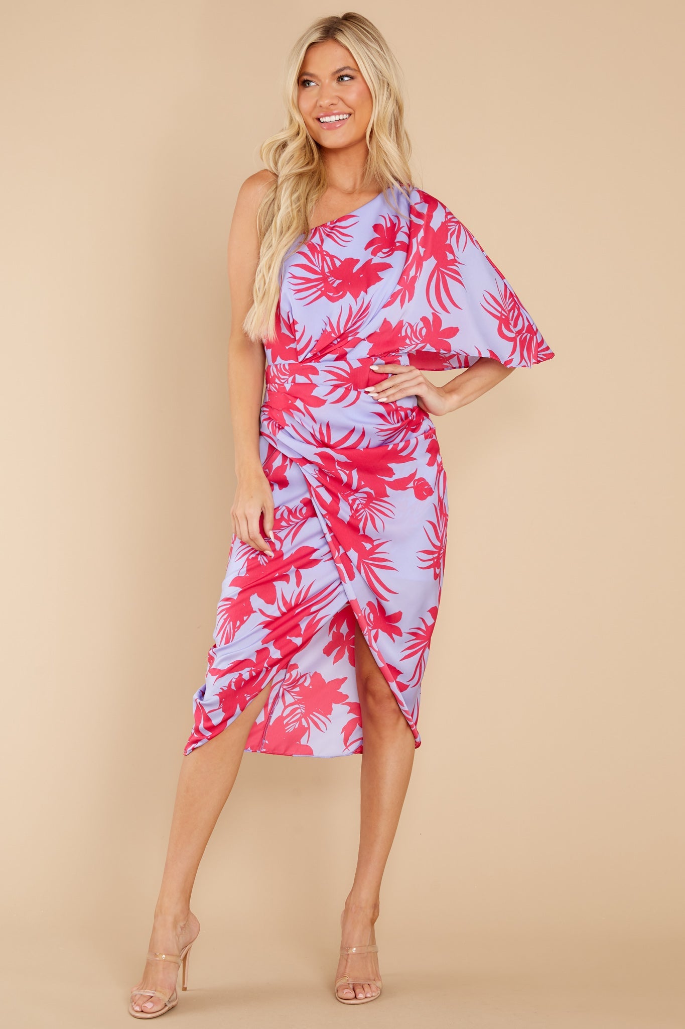 Always Thriving Lavender Multi Leaf Print Midi Dress