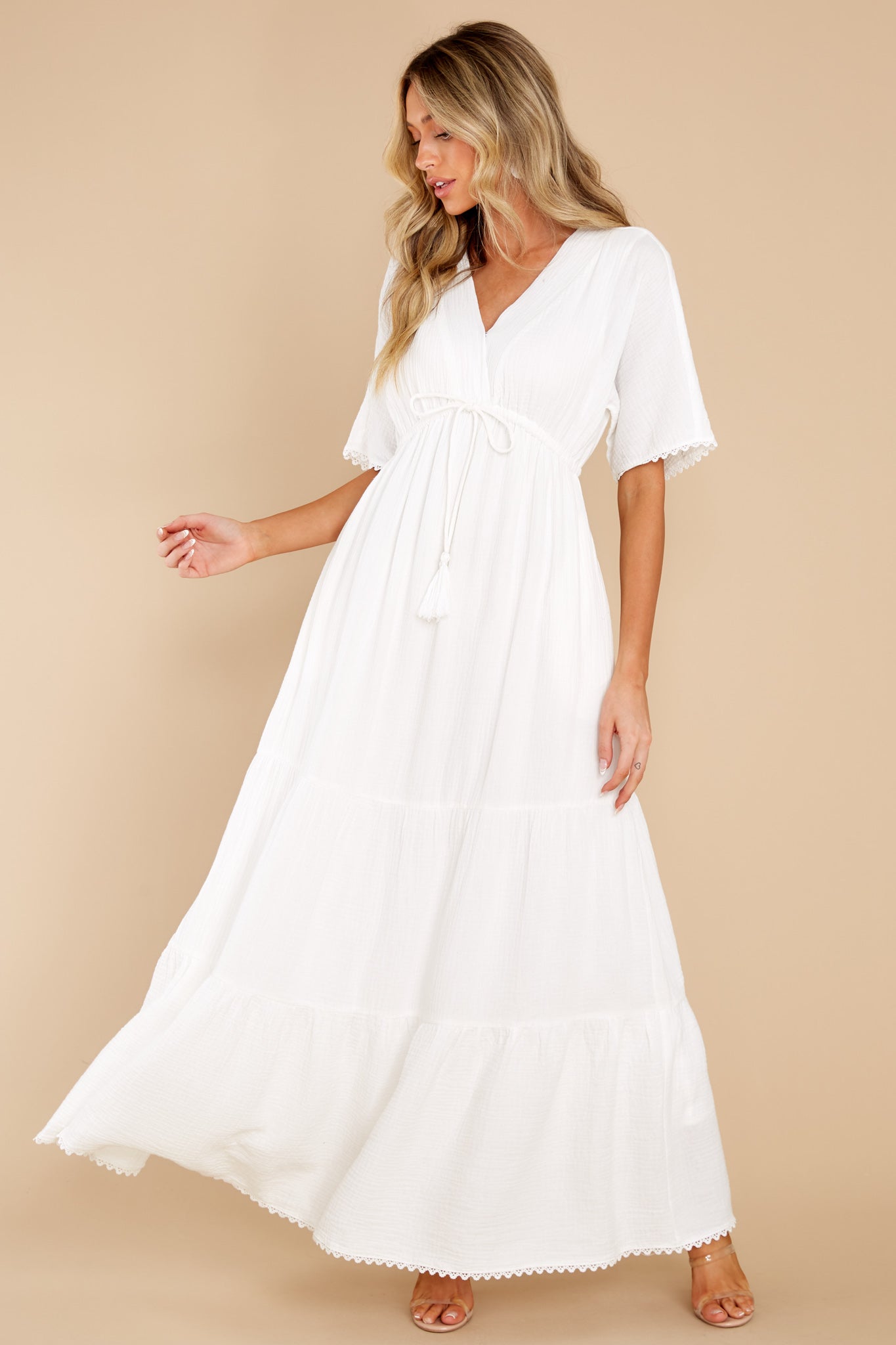 Emilia White Kimono Sleeve Maxi Tiered Dress