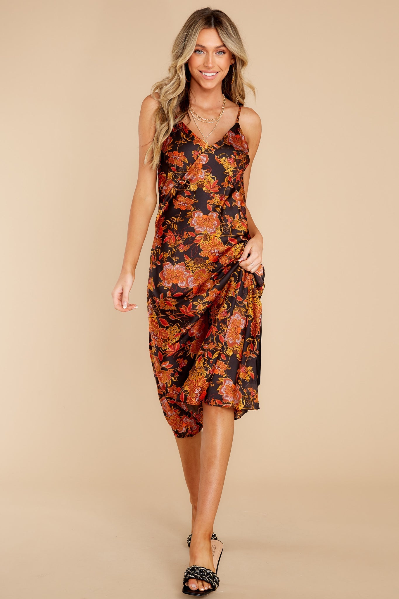 Moonlight Dreamer Black Multi Floral Print Midi Dress
