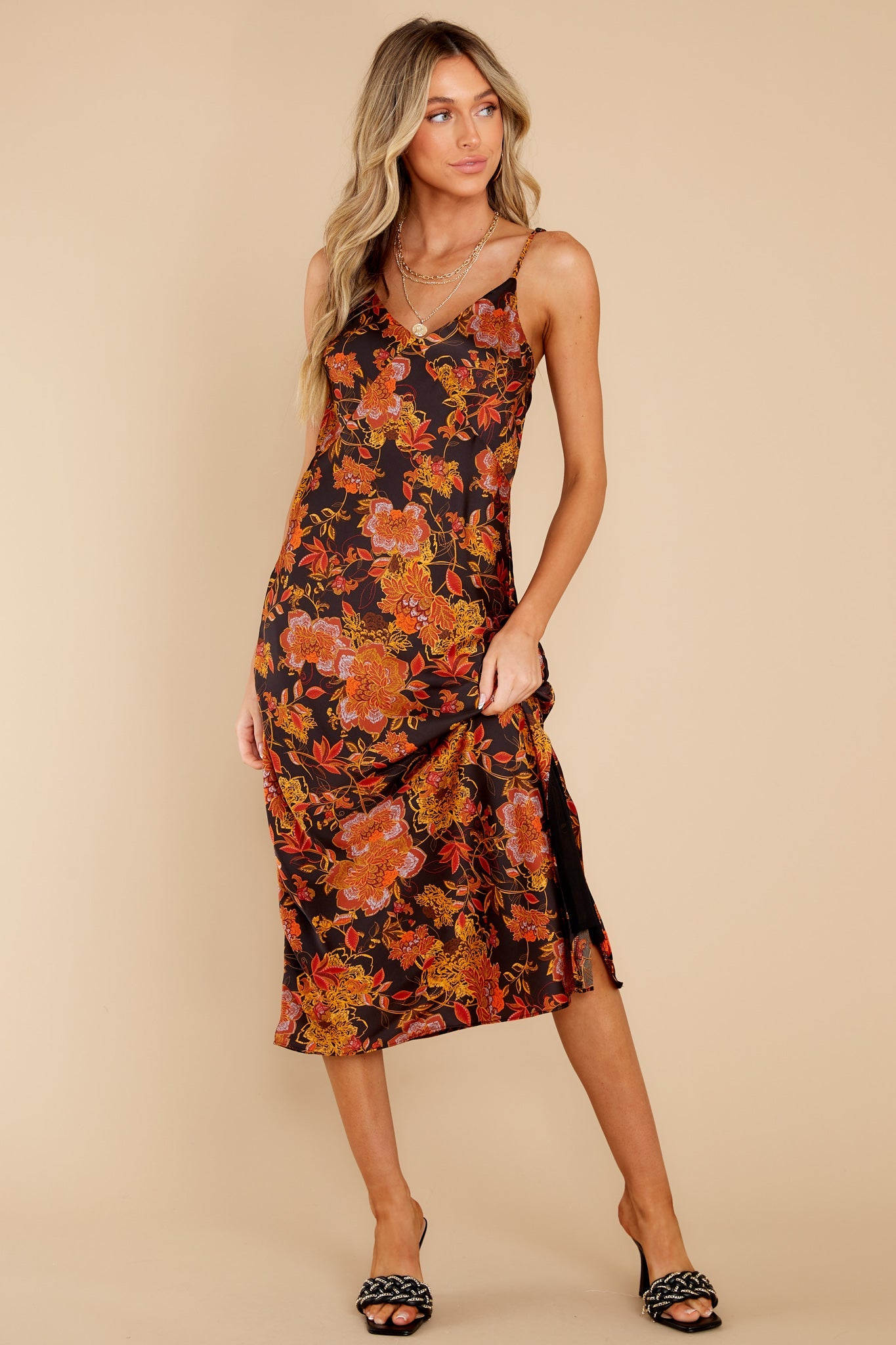 Moonlight Dreamer Black Multi Floral Print Midi Dress