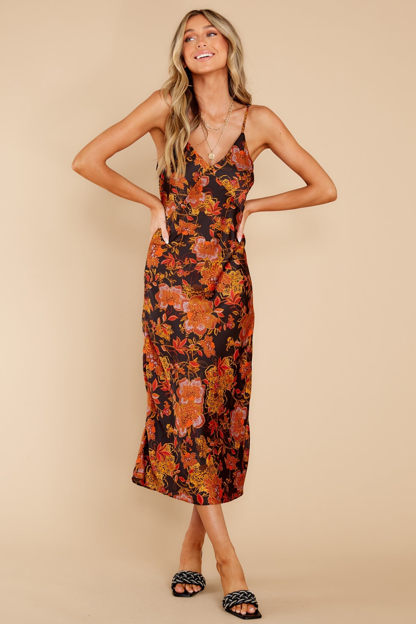 Moonlight Dreamer Black Multi Floral Print Midi Dress