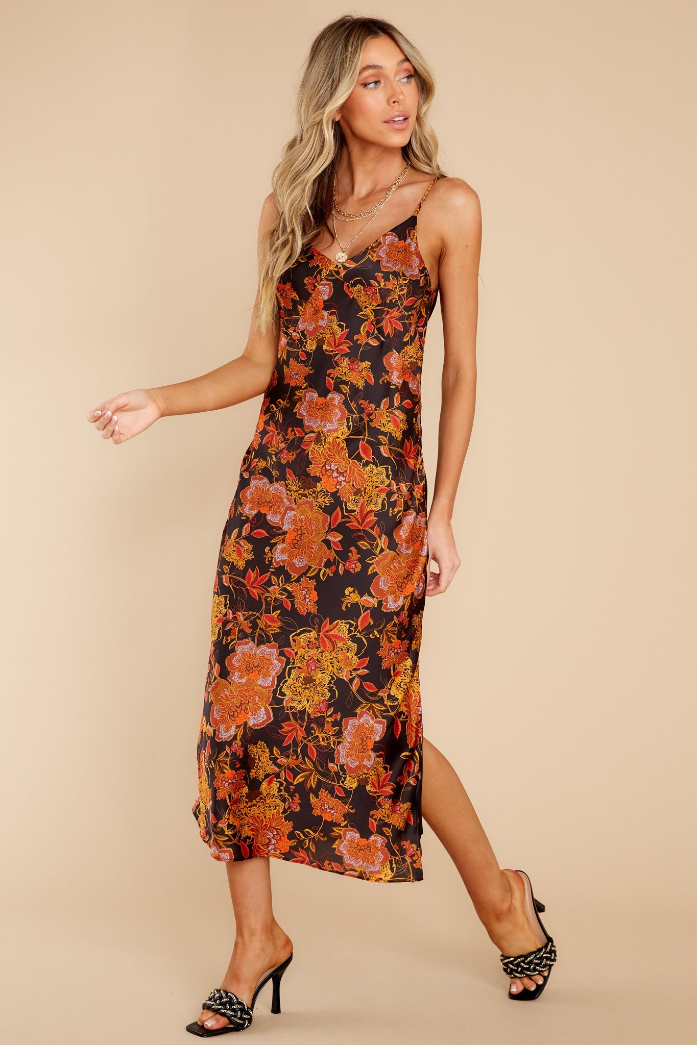 Moonlight Dreamer Black Multi Floral Print Midi Dress