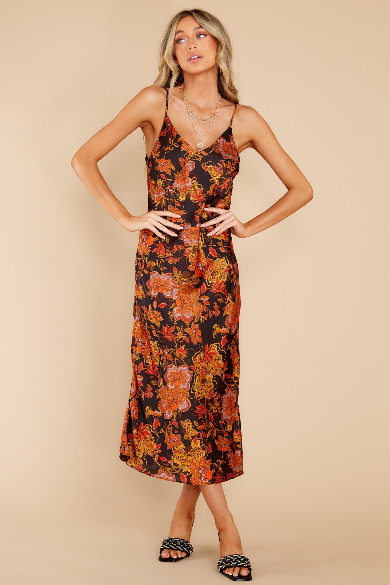 Moonlight Dreamer Black Multi Floral Print Midi Dress