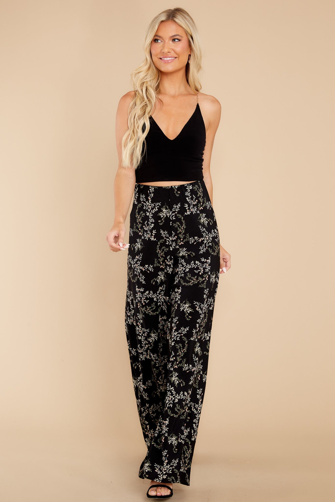 Seasonal Blooms Black Floral Print Pants