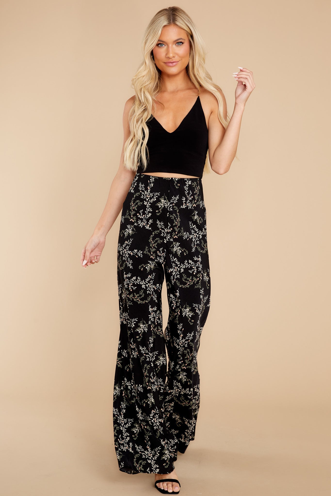 Seasonal Blooms Black Floral Print Pants