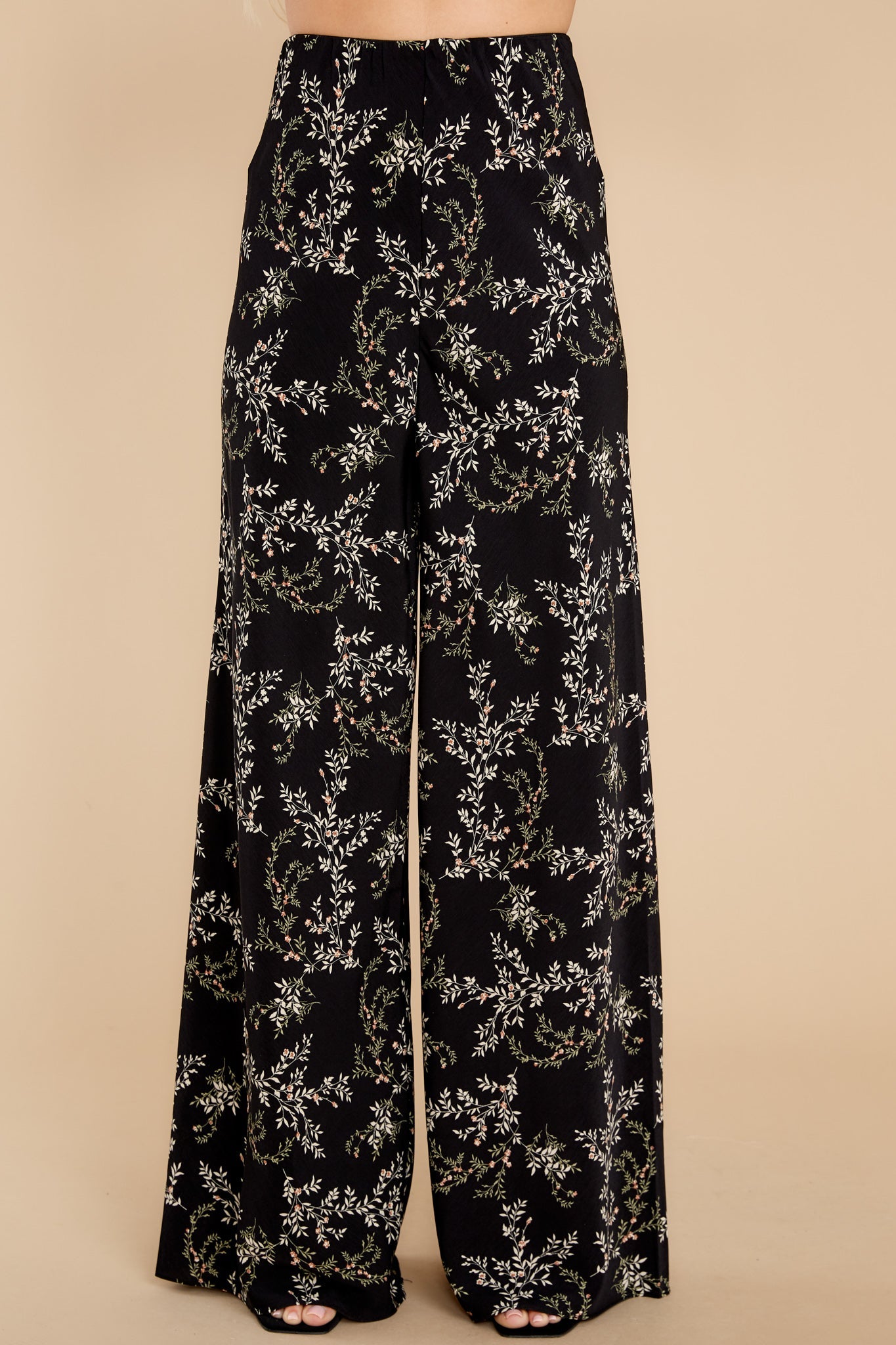 Seasonal Blooms Black Floral Print Pants