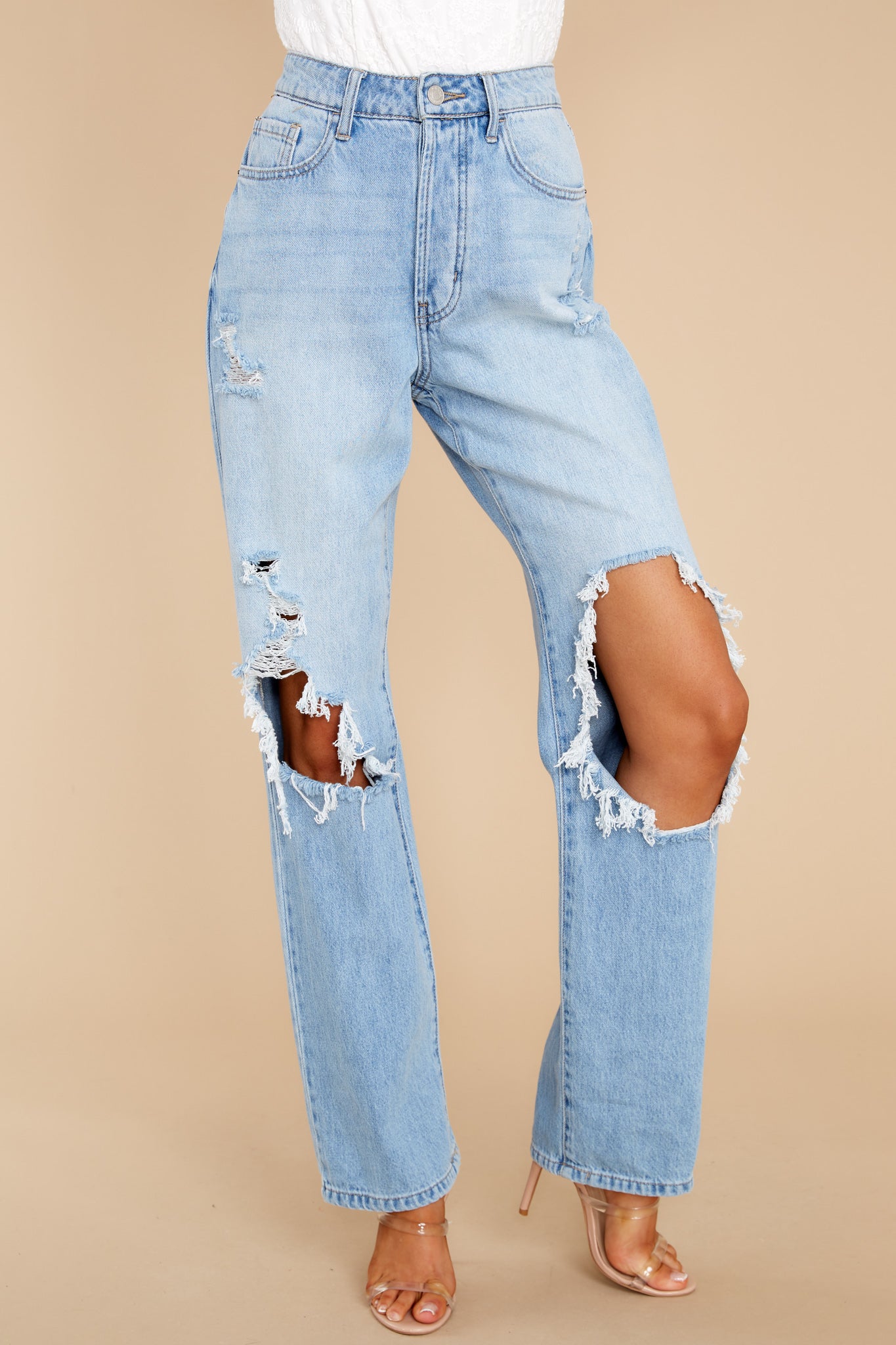 Just Trust Me Light Wash Distressed Straight Jeans