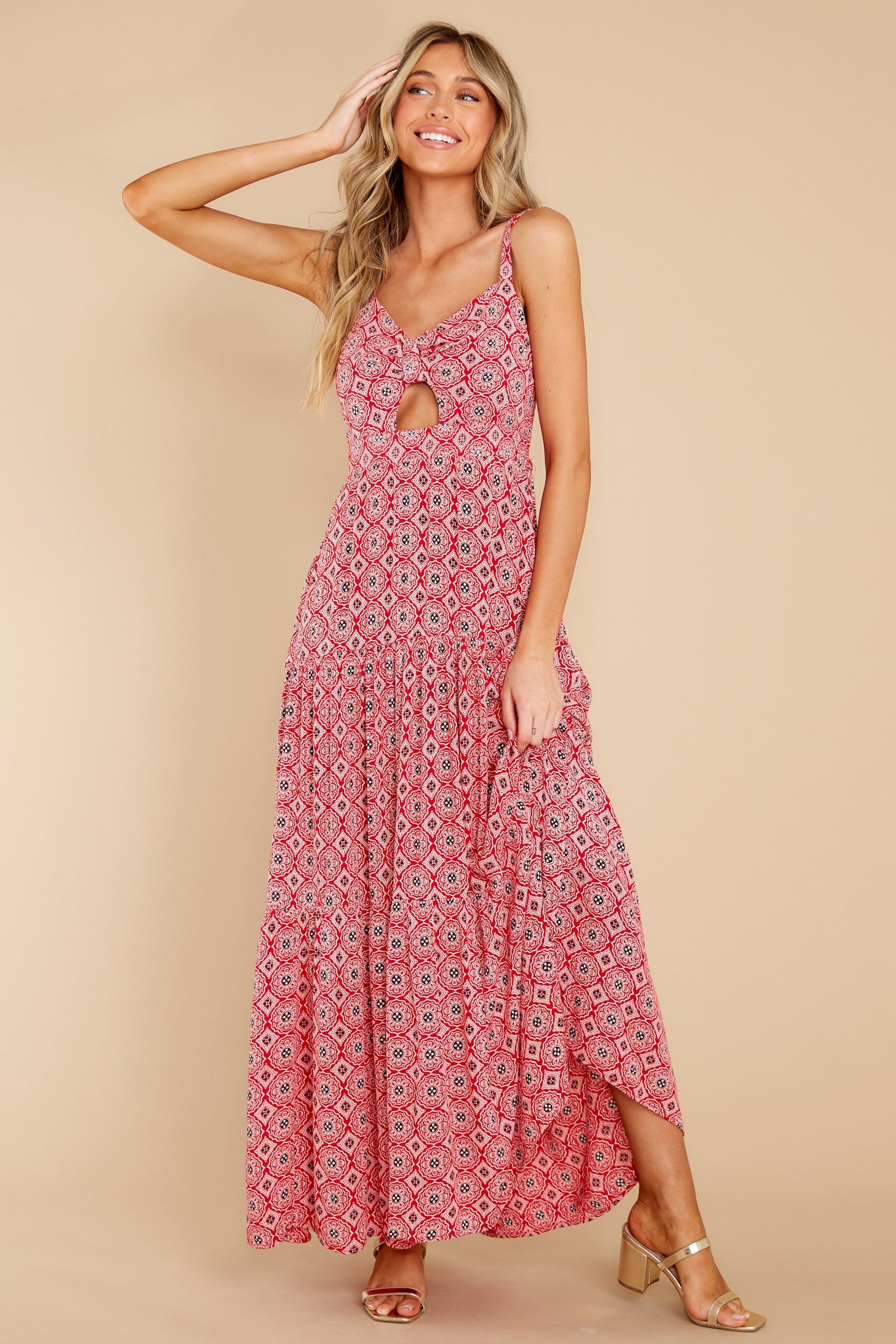 Love Tripping Red Medallion Print Maxi Dress