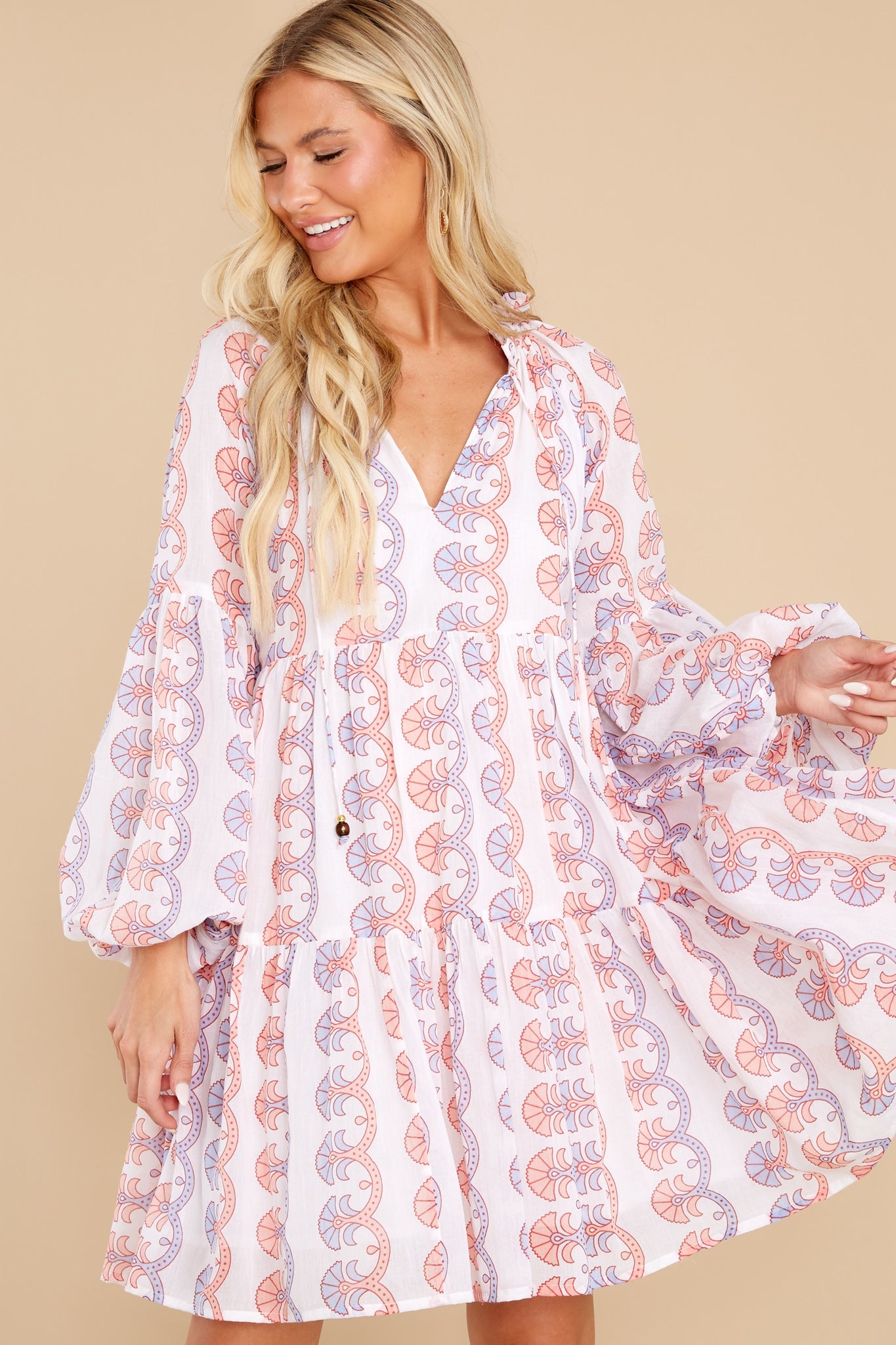 Holland Red Balloon Sleeve Short Dress