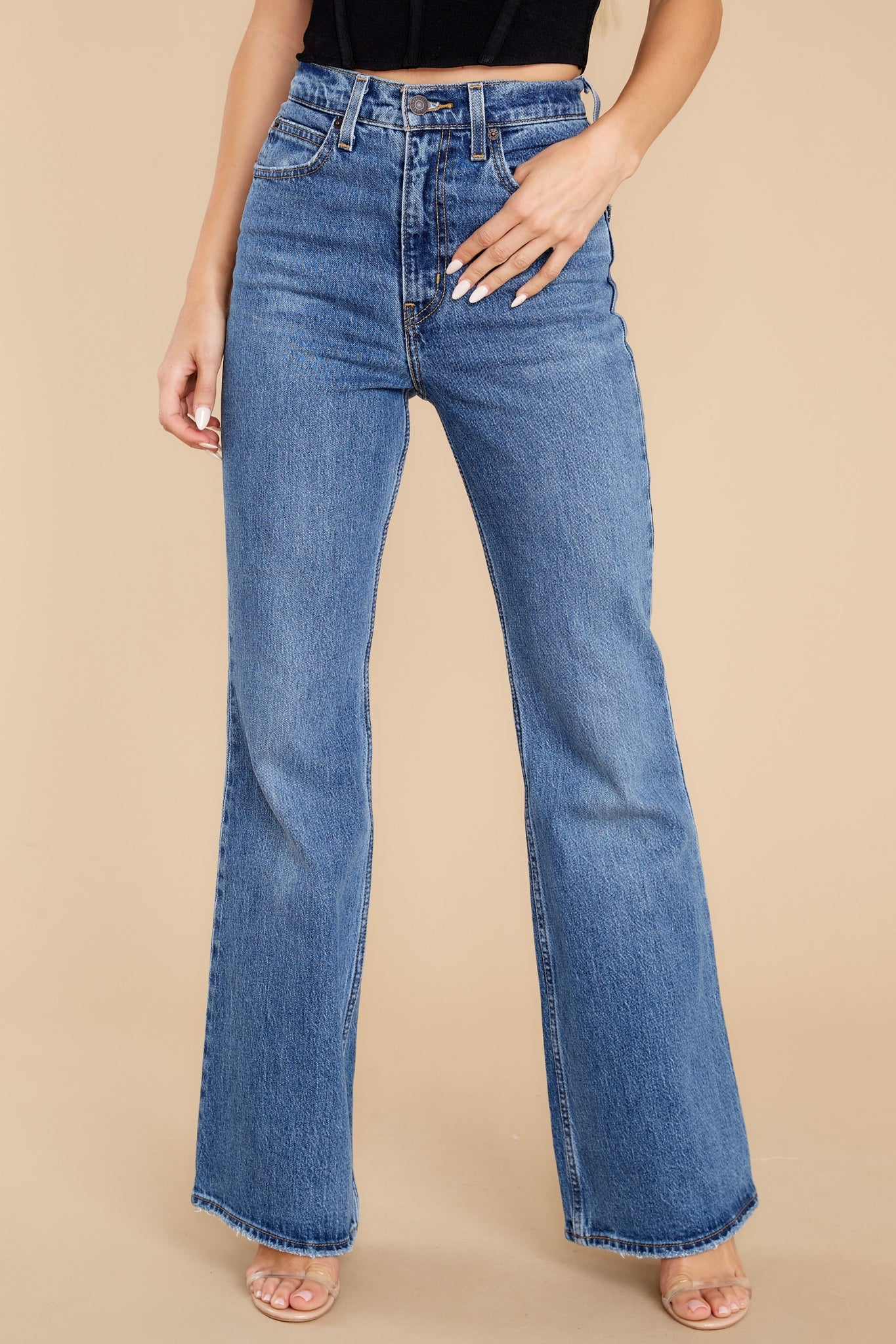 70's High Rise Flare Jeans In Sonoma Step