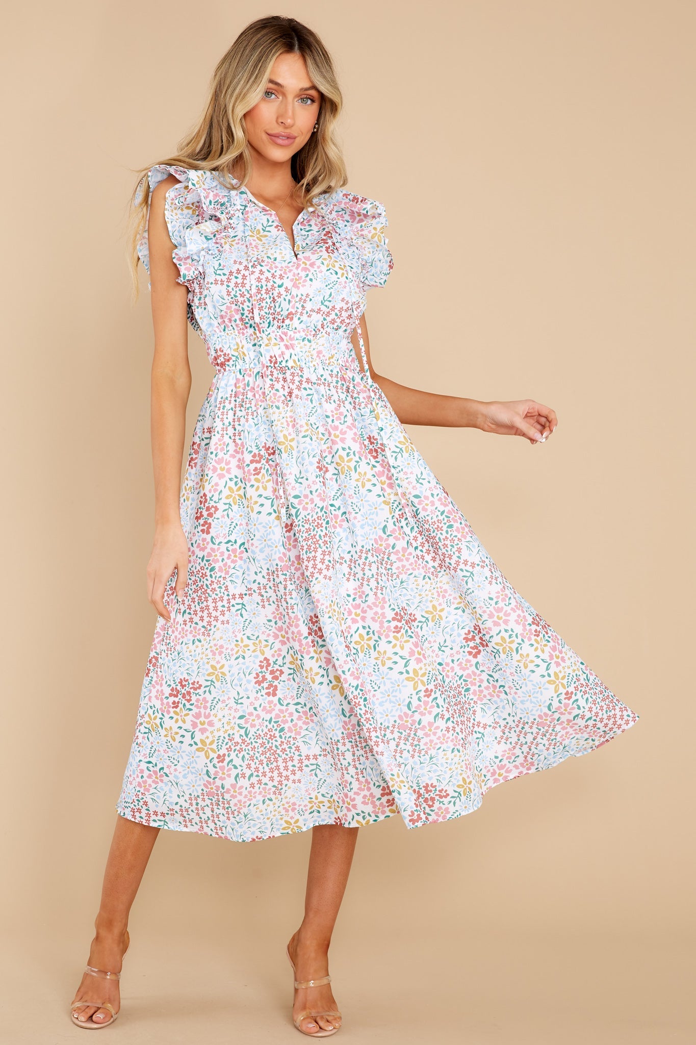 Humble Yourself Blue Multi Floral Midi Dress