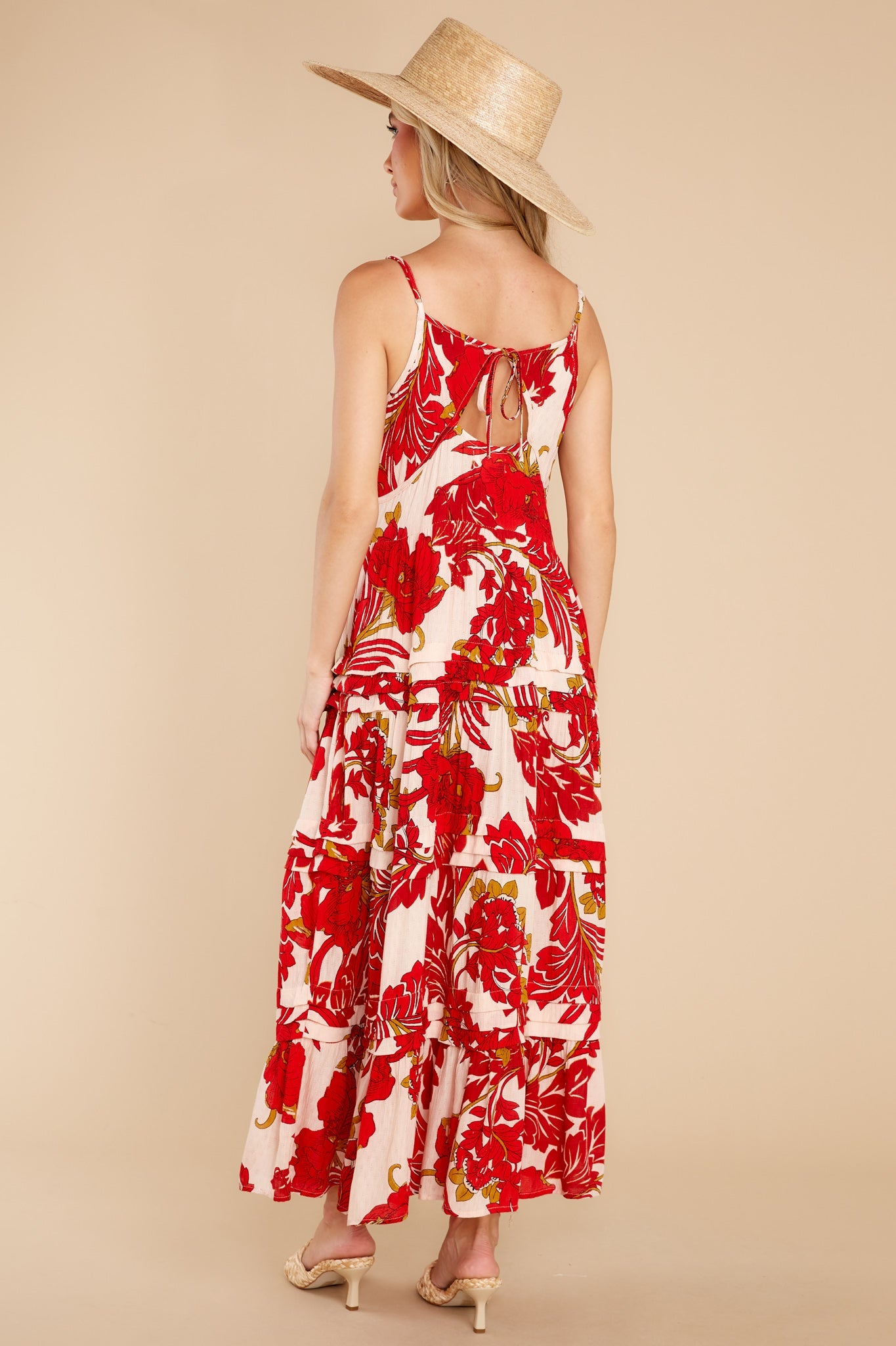 For The Roses Red Floral Button Maxi Dress