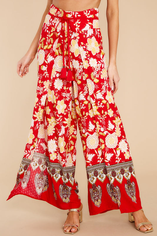 On The Road Red Floral Wide Leg Pants