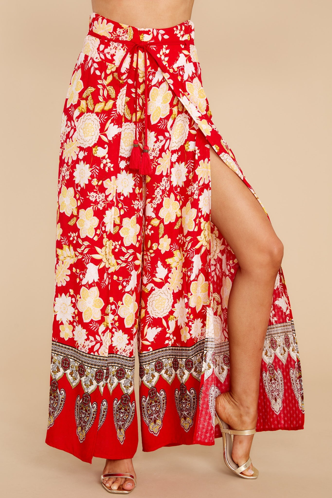 On The Road Red Floral Wide Leg Pants