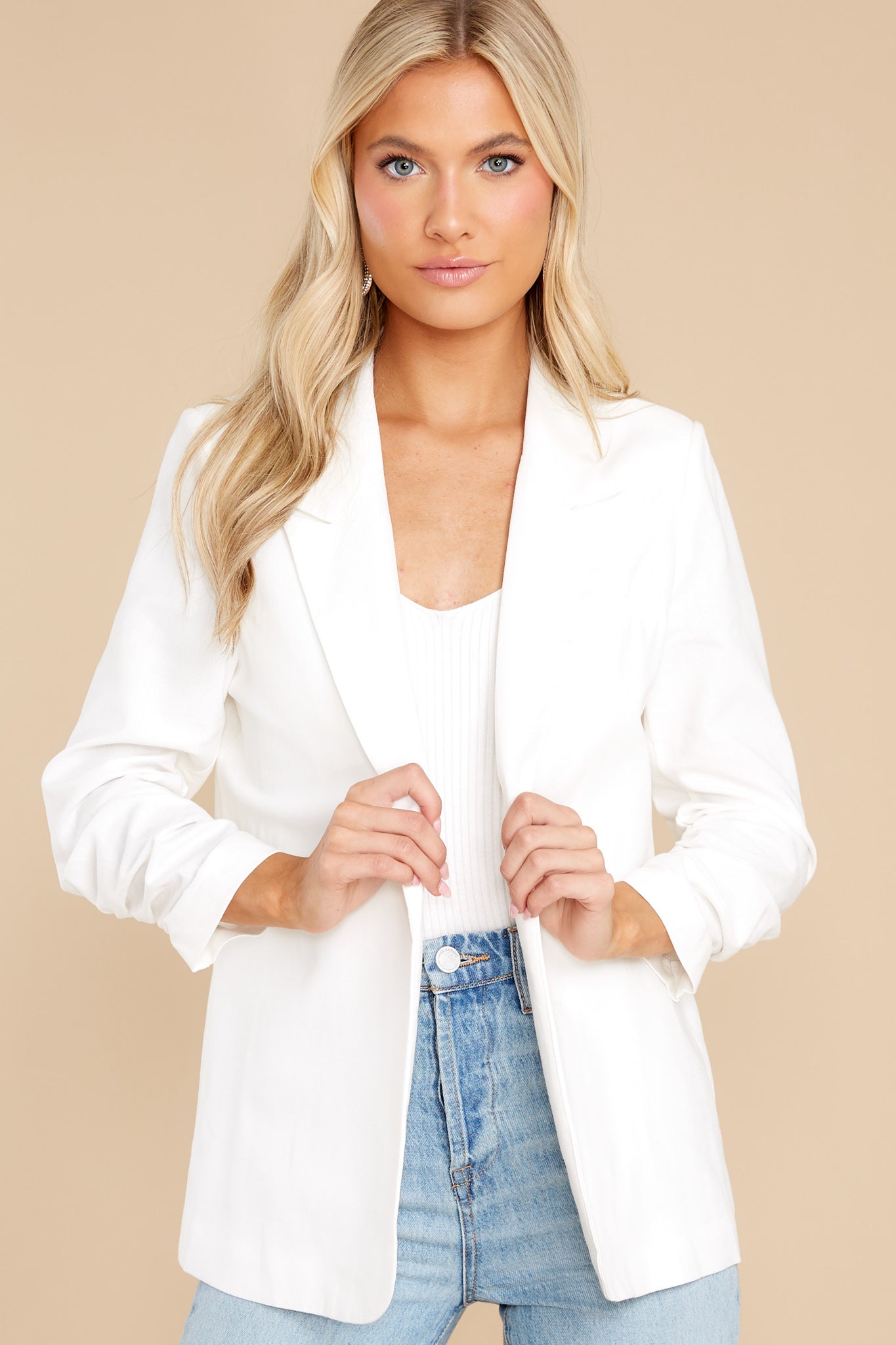 Working For It White Blazer