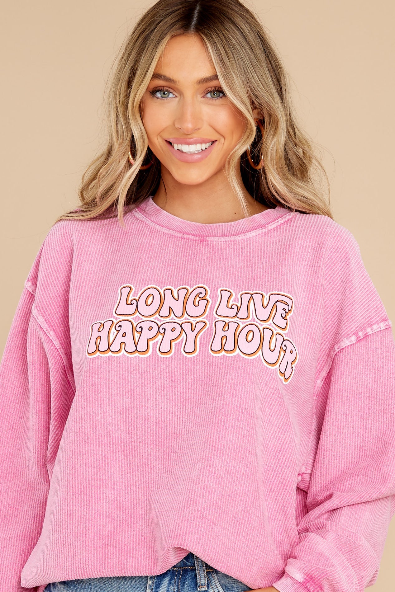 Long Live Happy Hour Pink Corded Sweatshirt