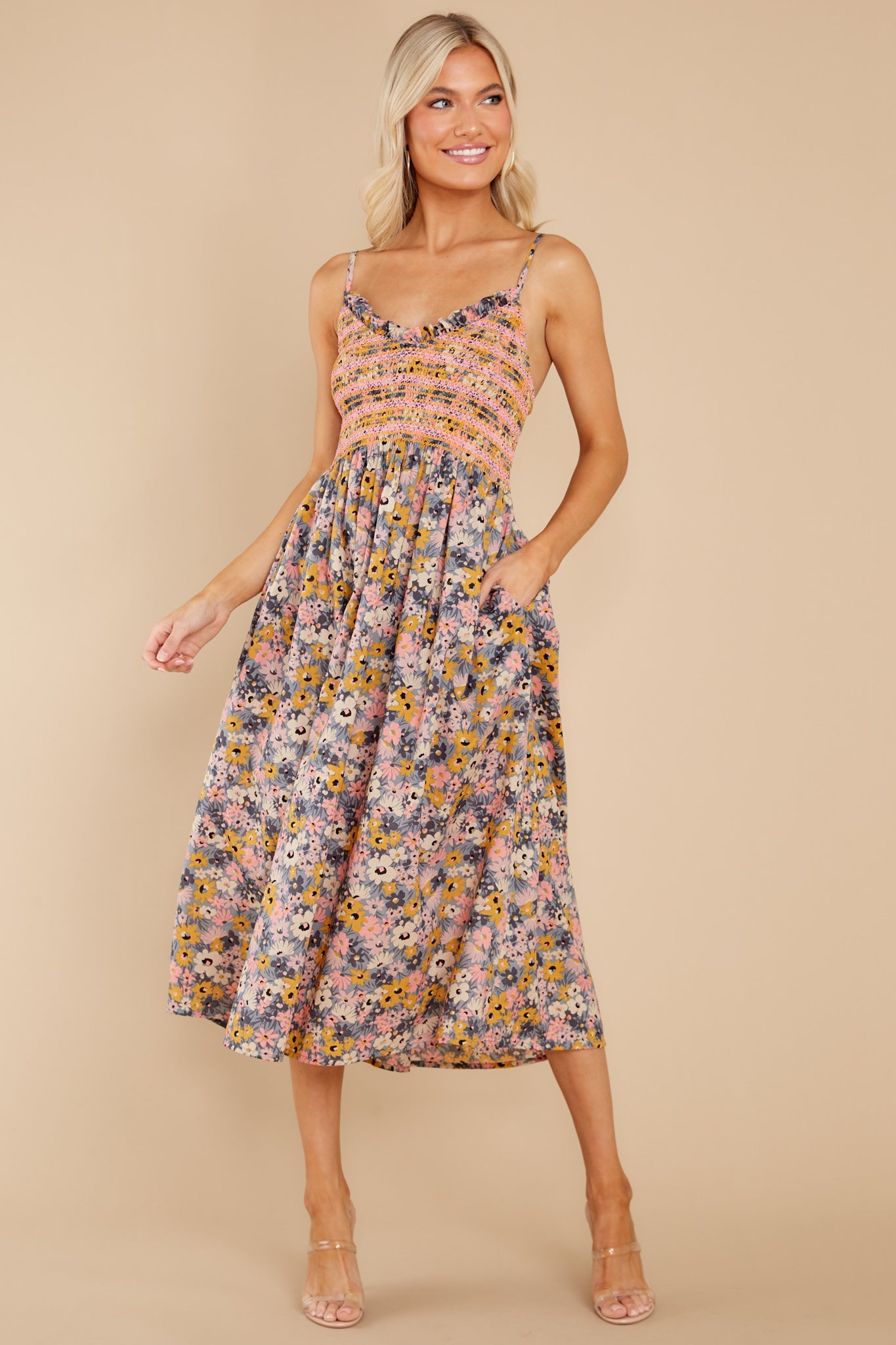 Bloom Where You're Planted Blush Floral Midi Dress