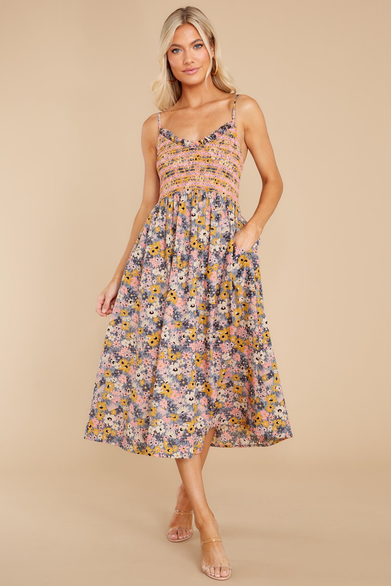 Bloom Where You're Planted Blush Floral Midi Dress