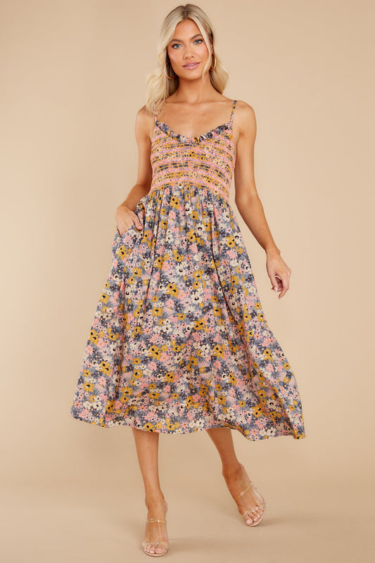 Bloom Where You're Planted Blush Floral Midi Dress
