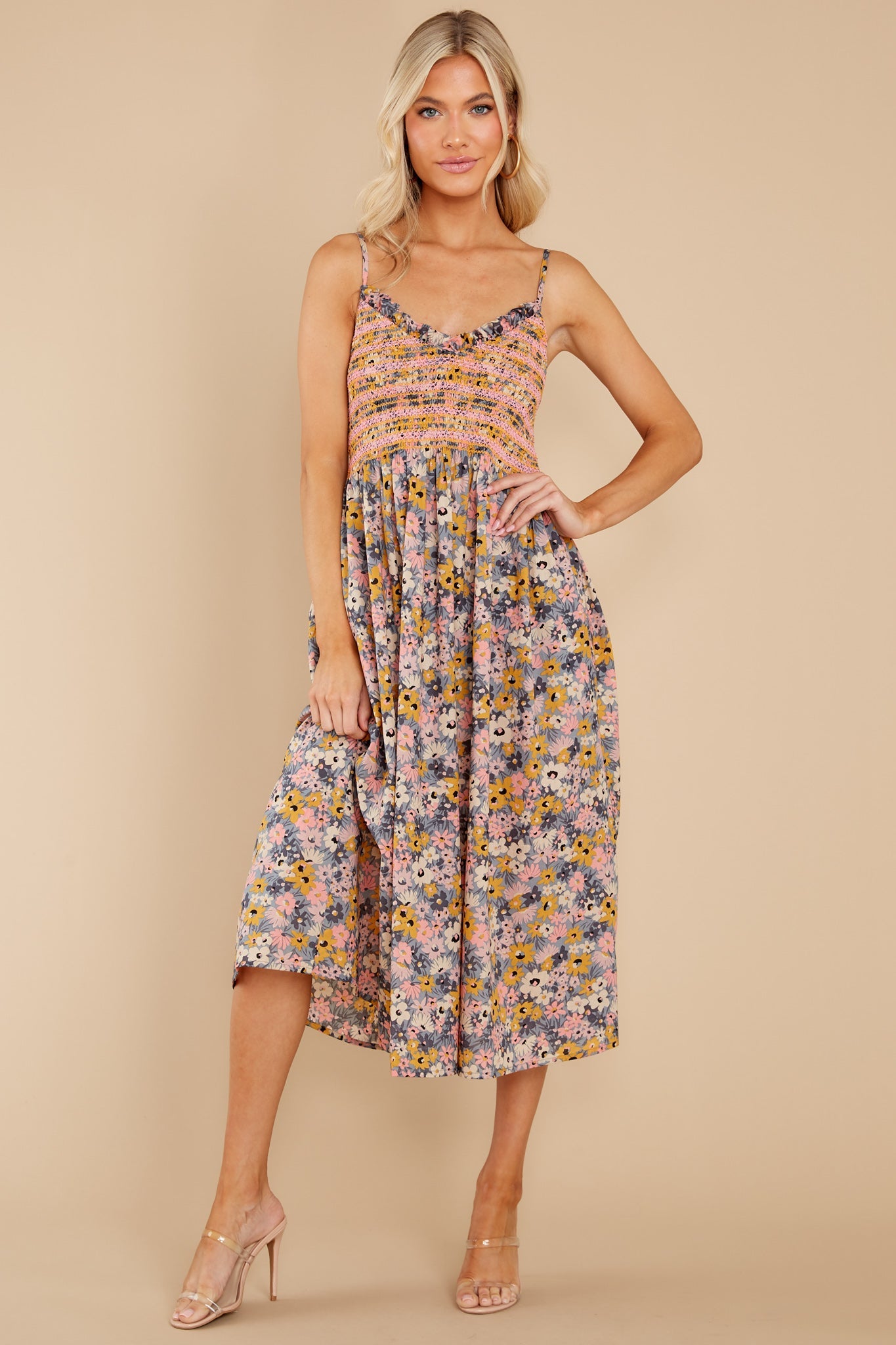Bloom Where You're Planted Blush Floral Midi Dress