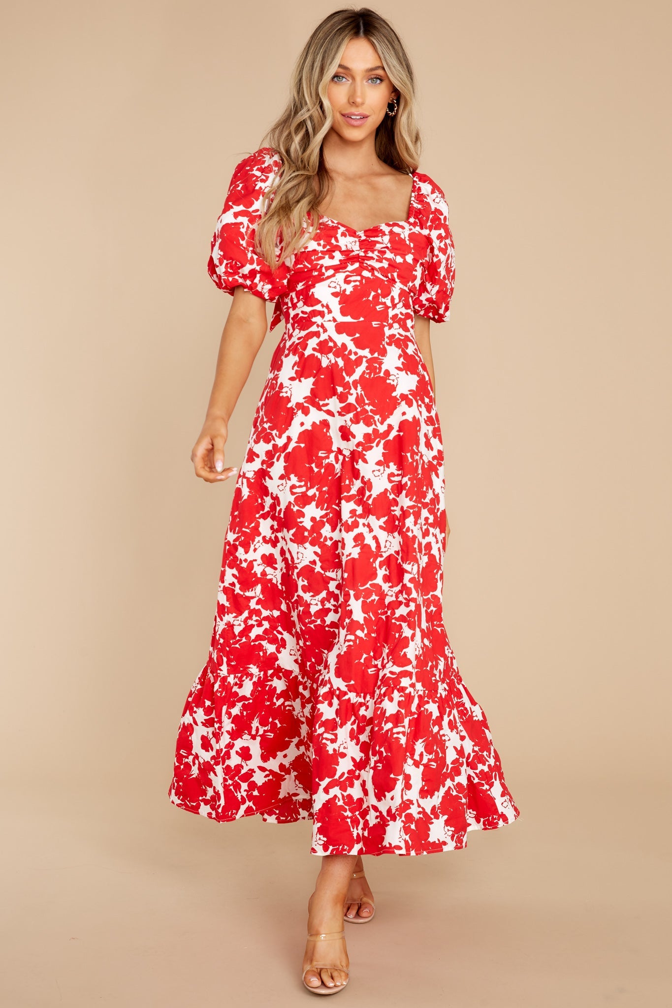 Purely In Love Red Floral Print Cotton Maxi Dress