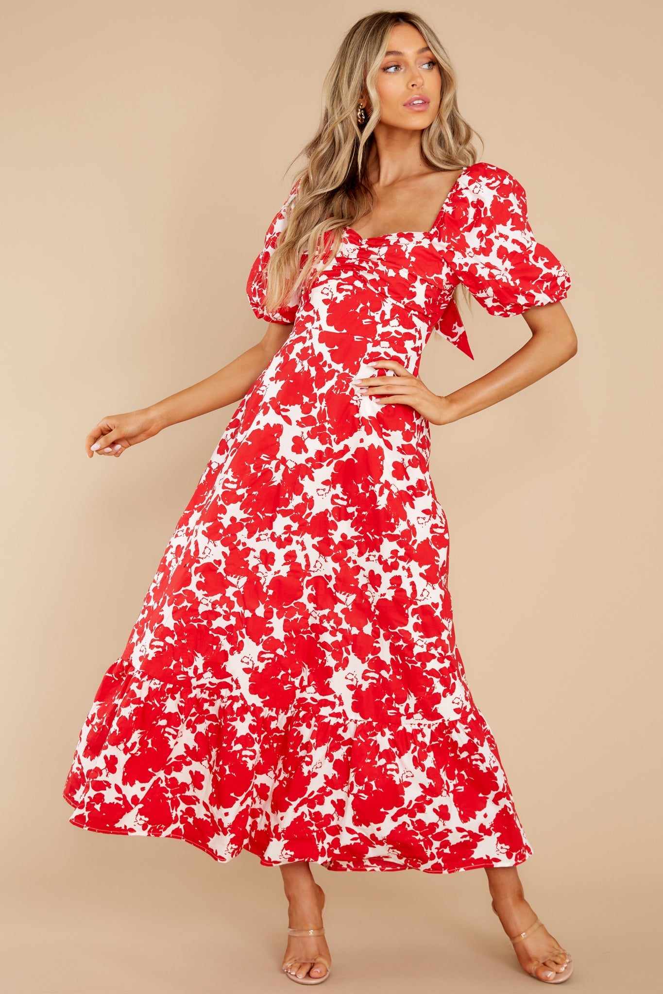 Purely In Love Red Floral Print Cotton Maxi Dress