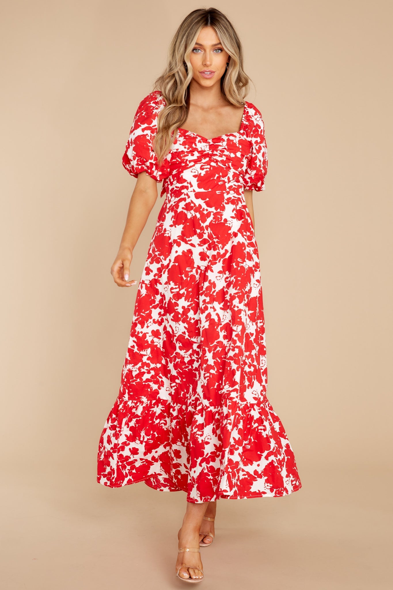 Purely In Love Red Floral Print Cotton Maxi Dress