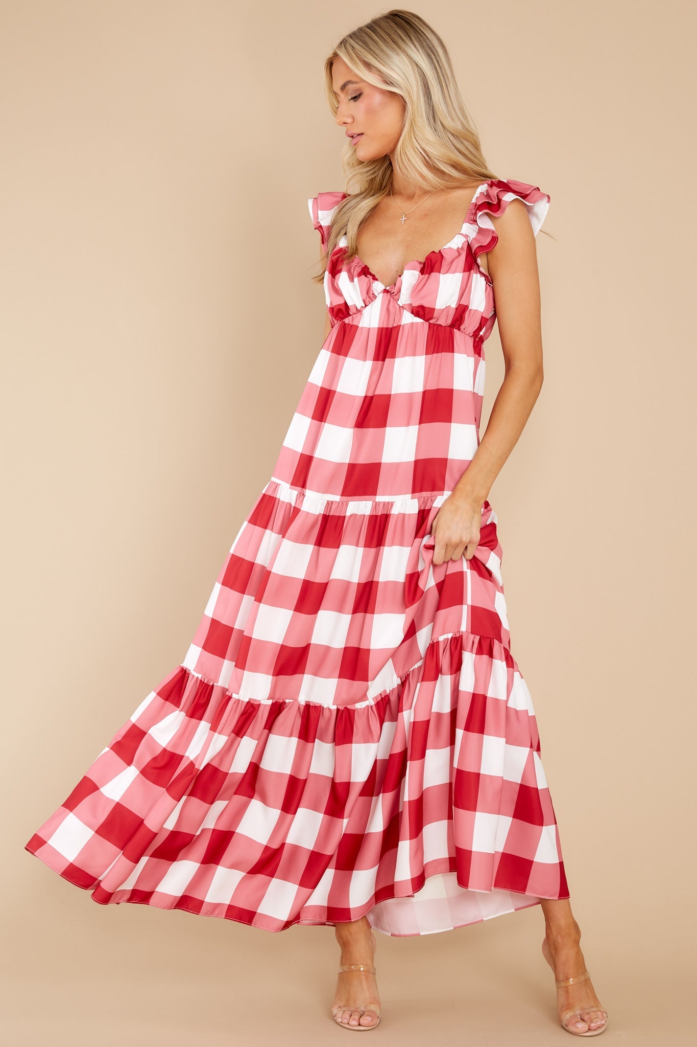 I Picnic You Red Gingham Midi Dress