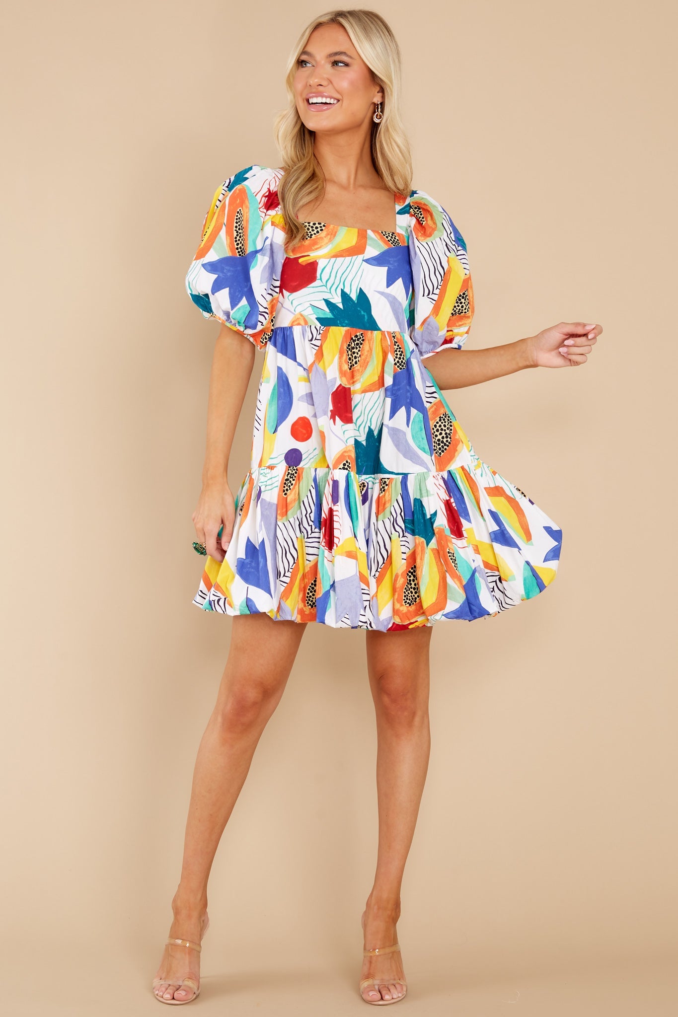 Papaya Yellow Bubble Skirt Mini Dress