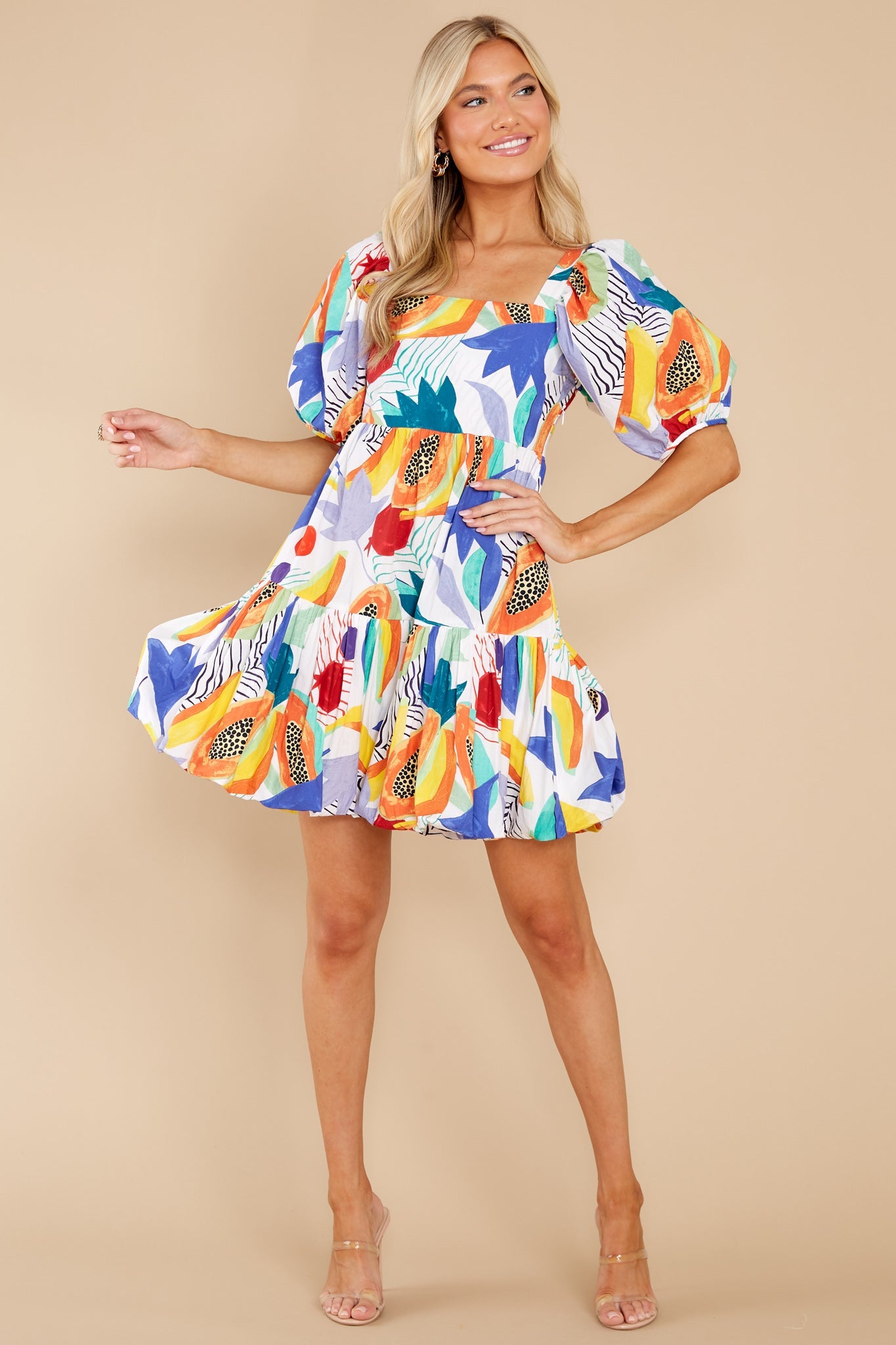 Papaya Yellow Bubble Skirt Mini Dress