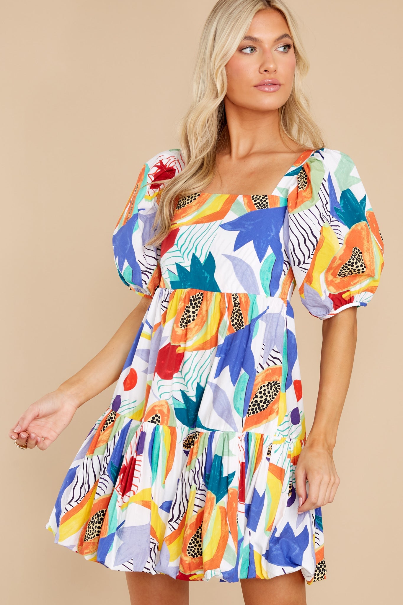 Papaya Yellow Bubble Skirt Mini Dress