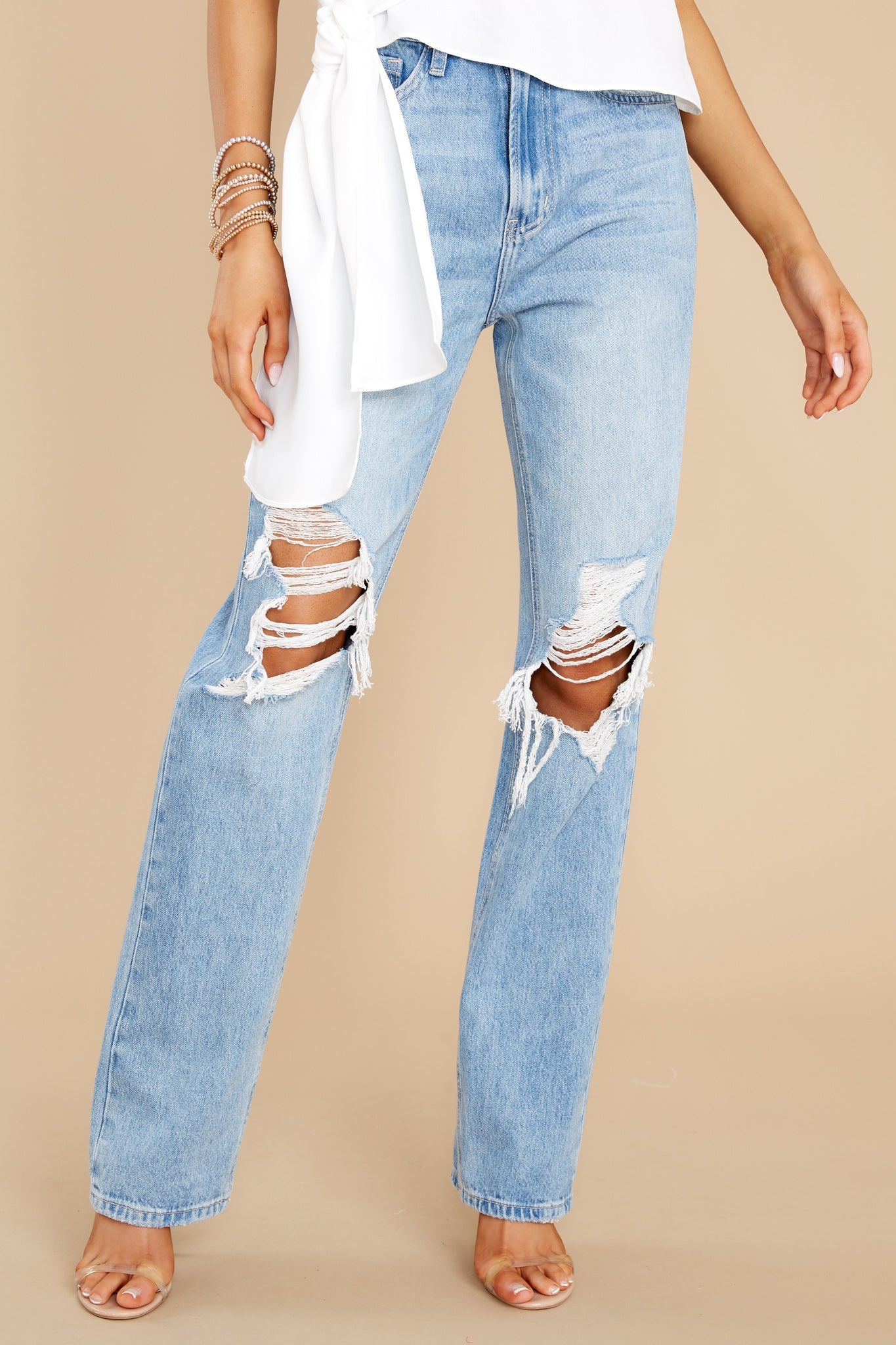 Vividly Dreaming Light Wash Distressed Straight Jeans