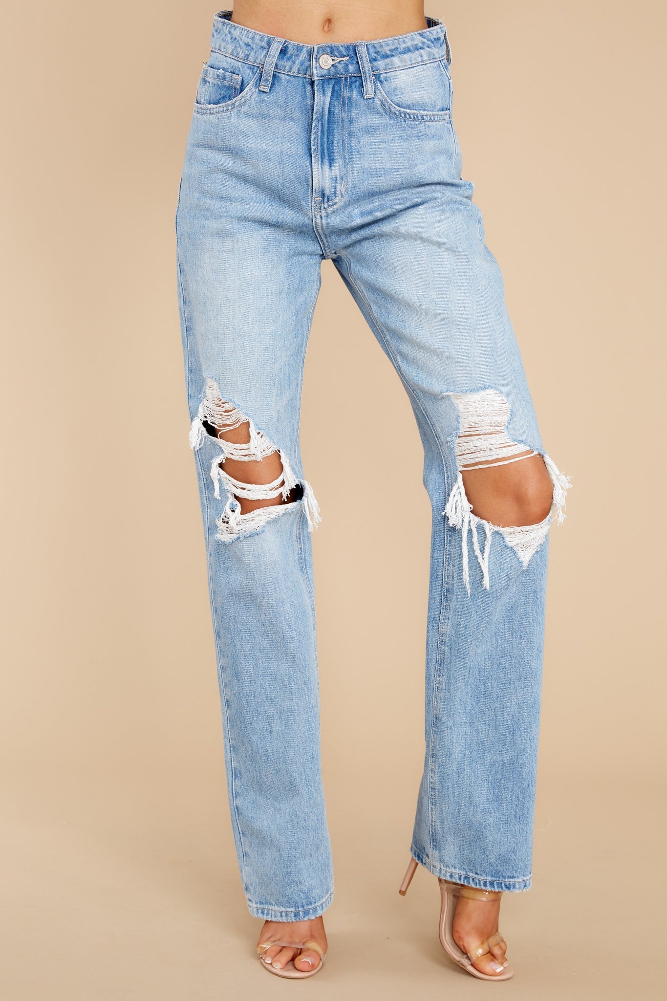 Vividly Dreaming Light Wash Distressed Straight Jeans