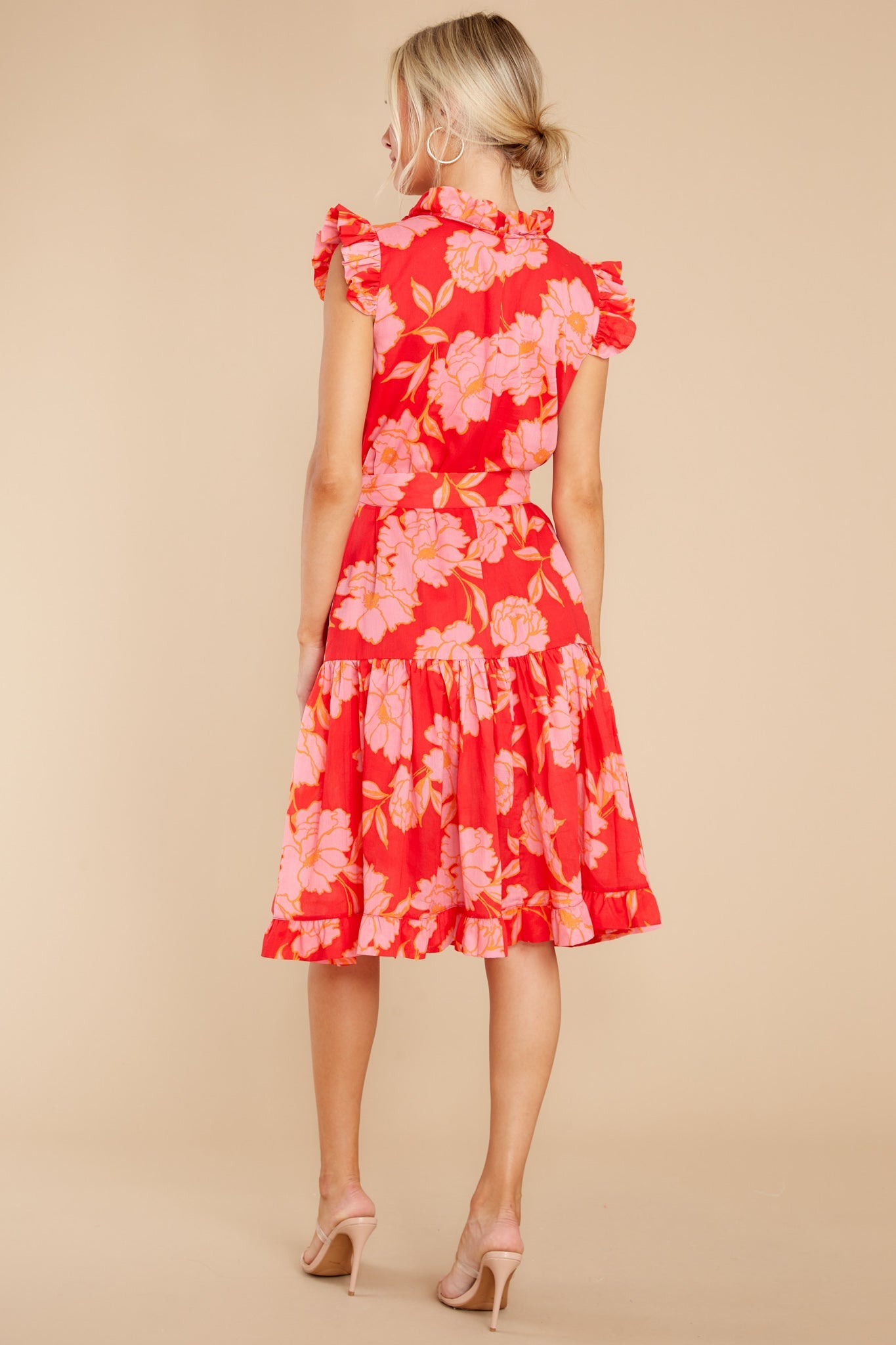 Just The Highlights Red Floral Print Midi Dress