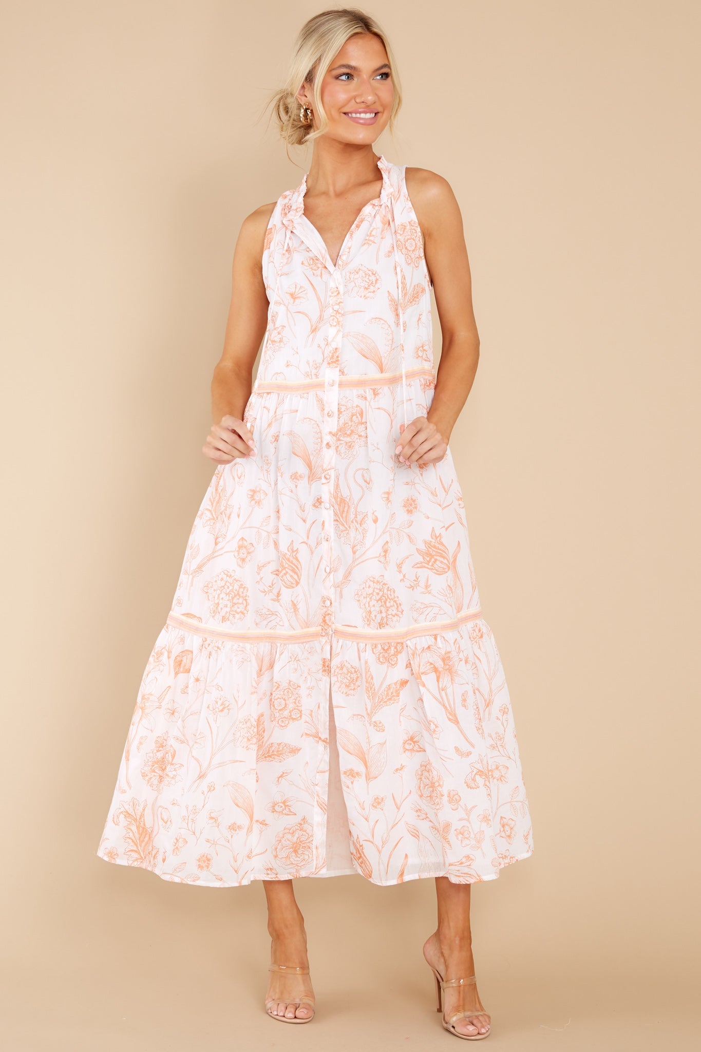 Ro Toile Coral Long Dress