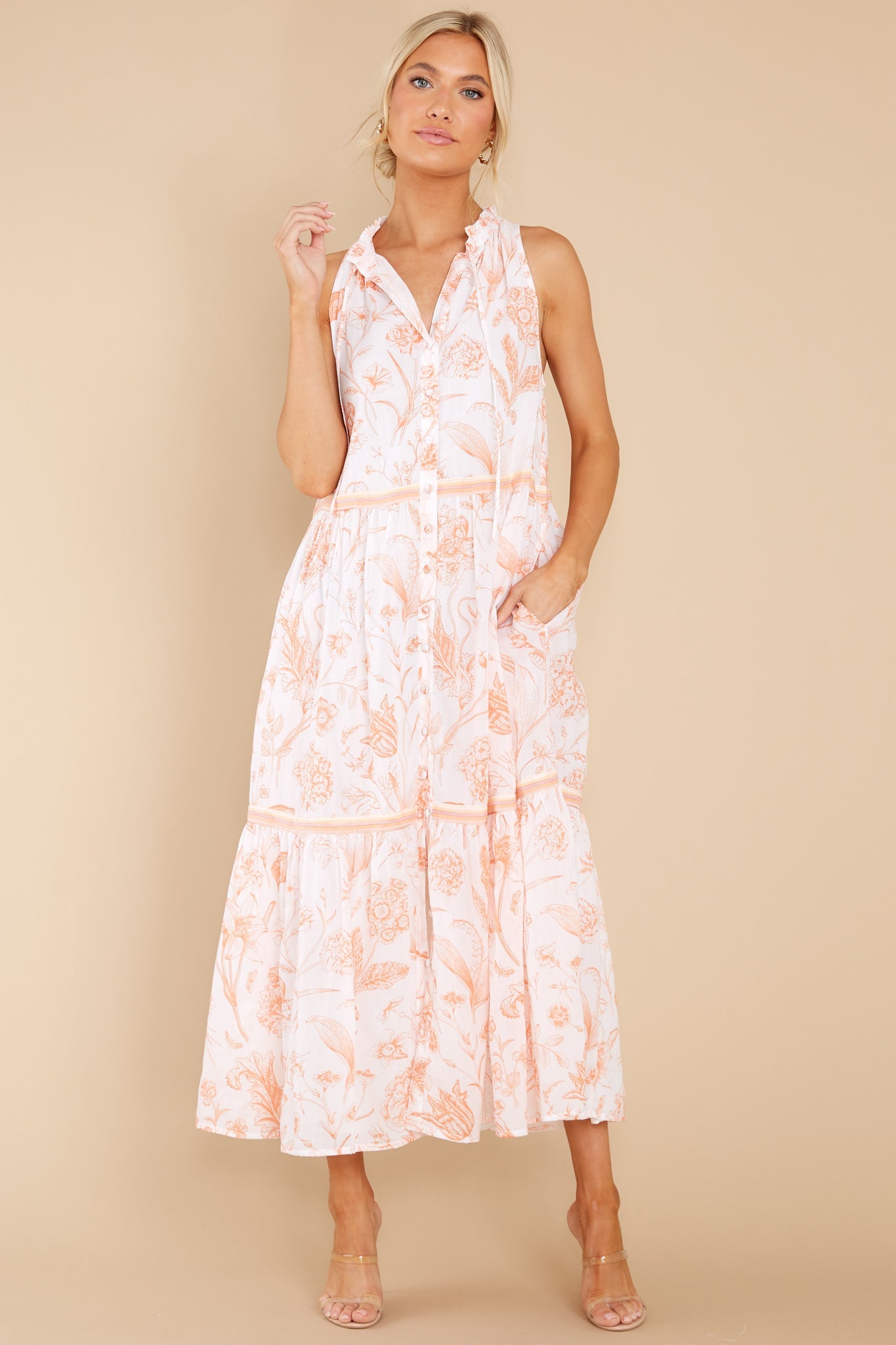 Ro Toile Coral Long Dress