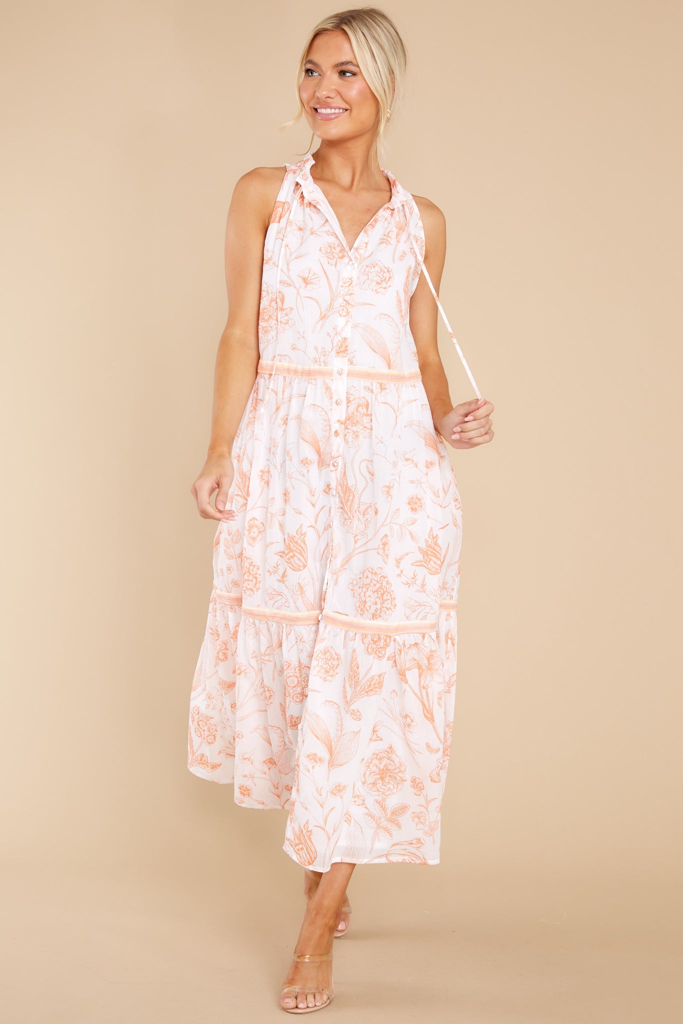 Ro Toile Coral Long Dress