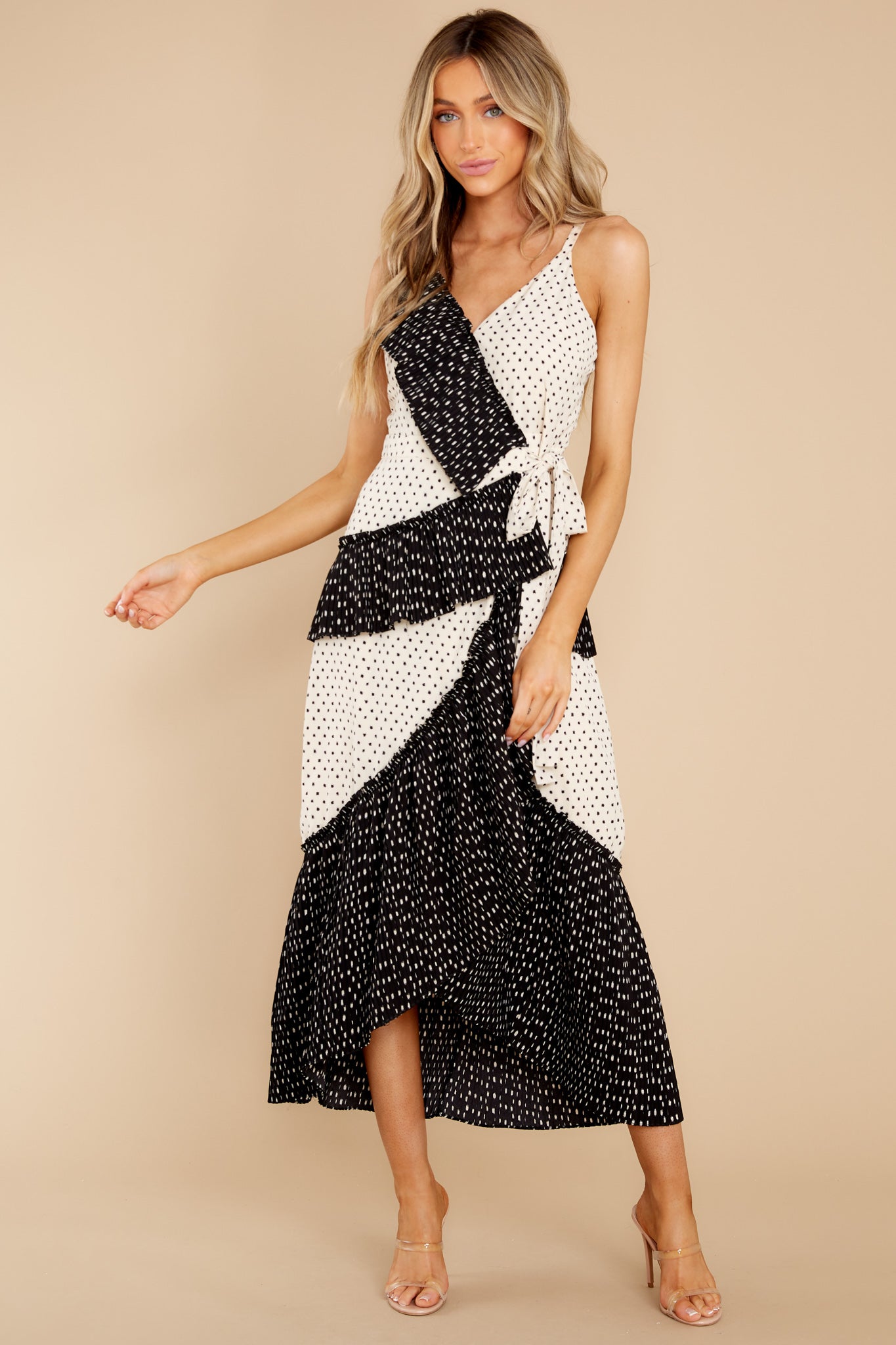 Ready Or Polka Dot Black And White Print Midi Dress