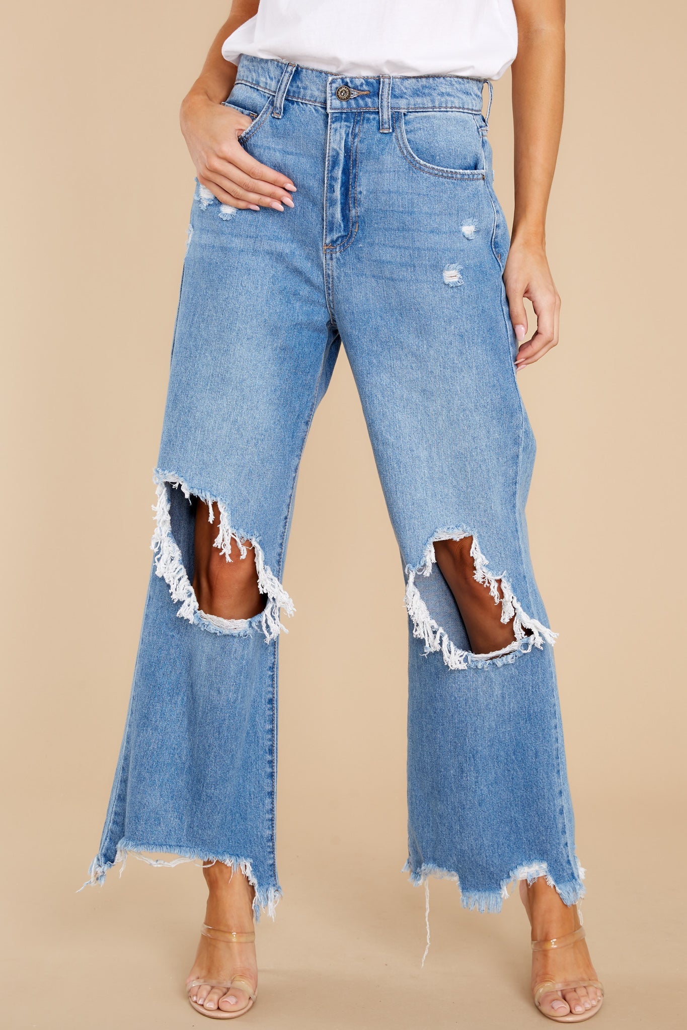 The Open Road Medium Wash Distressed Wide Leg Jeans