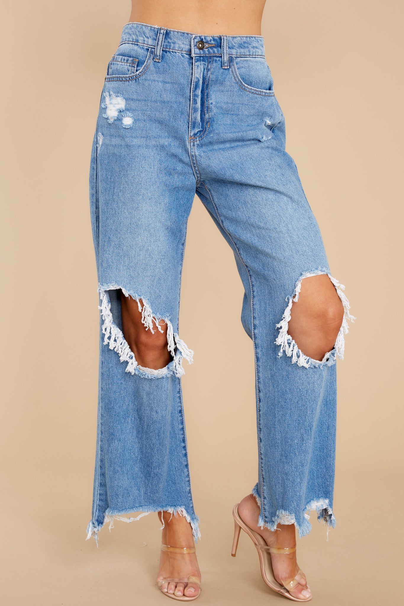 The Open Road Medium Wash Distressed Wide Leg Jeans