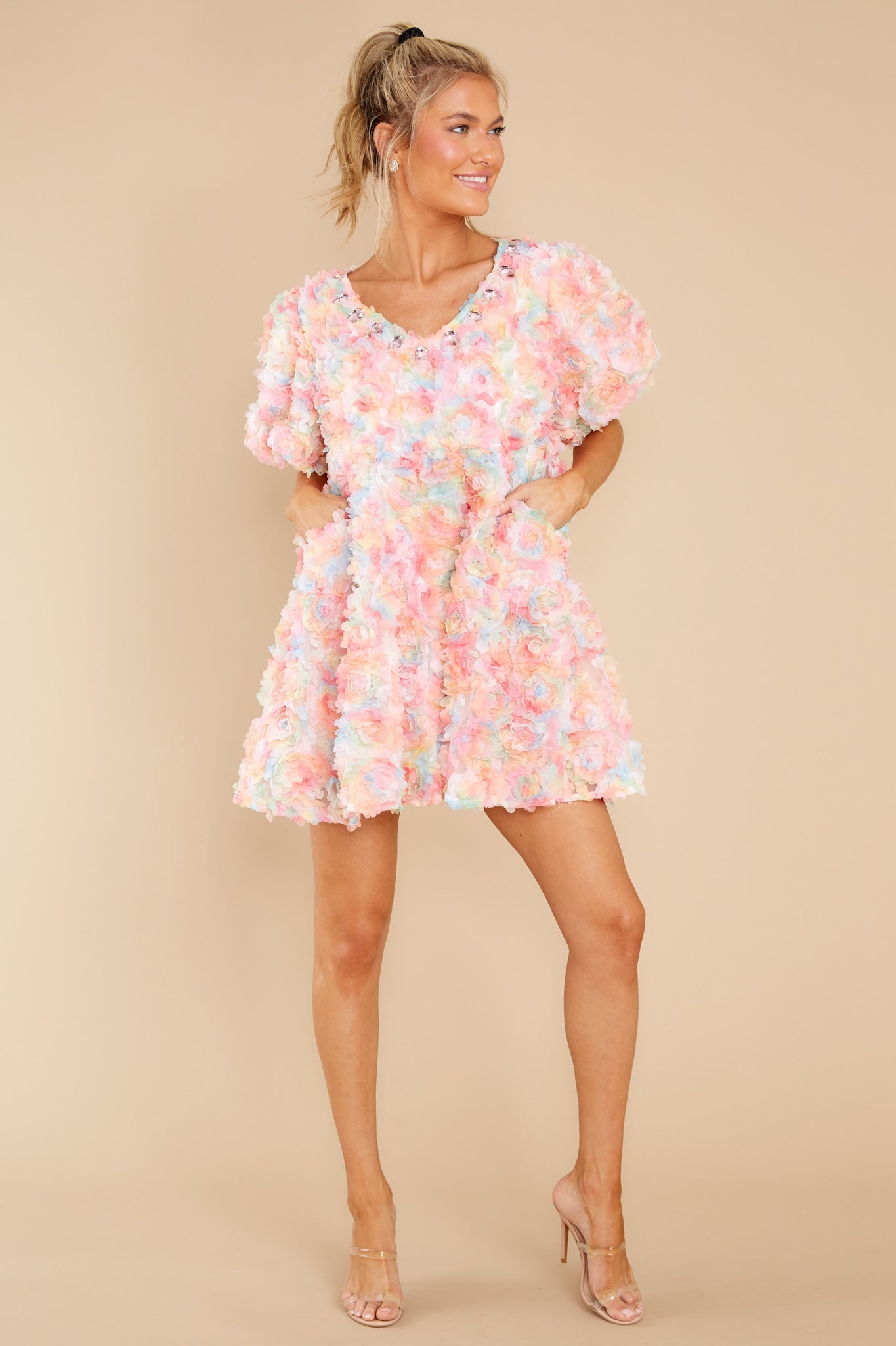 Pink Flower Fabric Dress