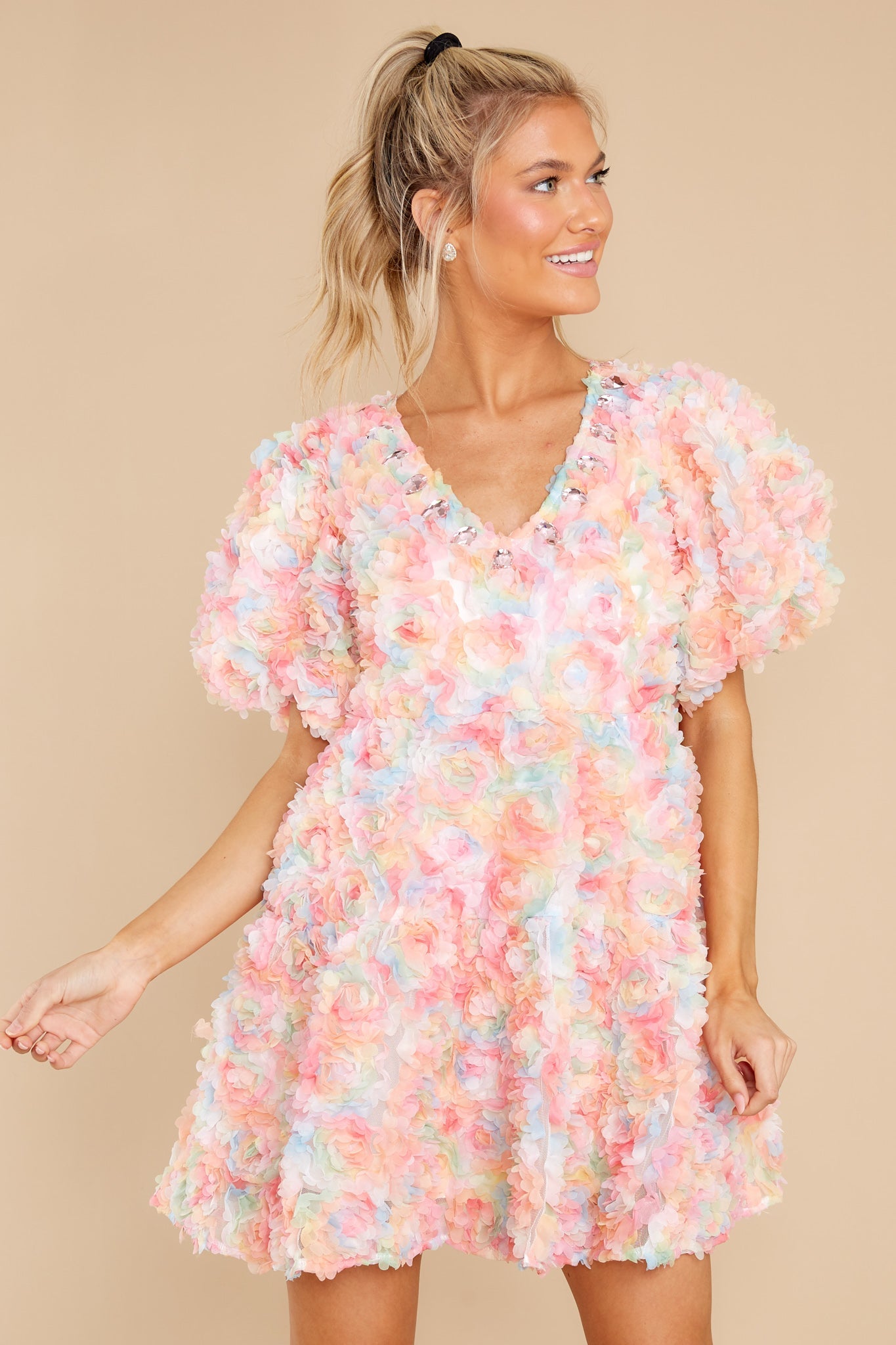 Pink Flower Fabric Dress
