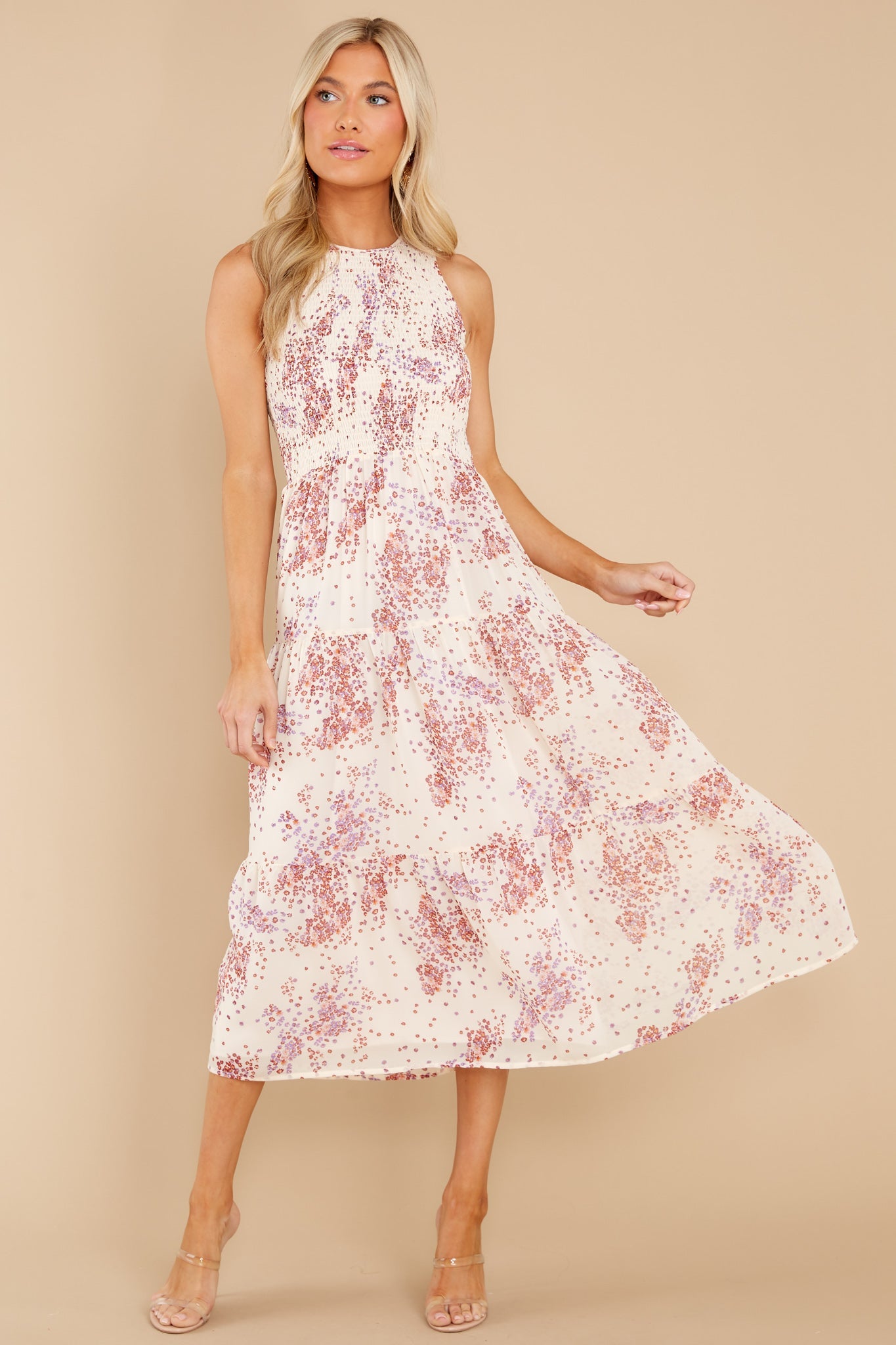 Tahlia Cream Multi Midi Dress