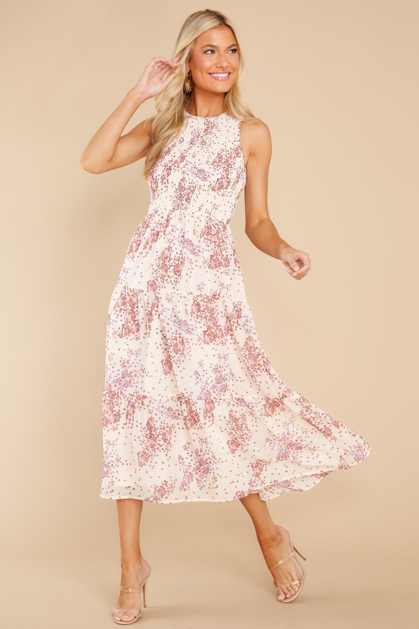 Tahlia Cream Multi Midi Dress