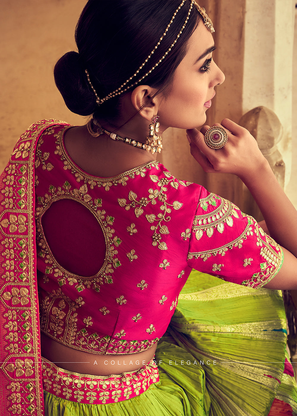 Pear Green Banarasi Silk Lehenga Choli with Khatli and Heavy Embroidered work