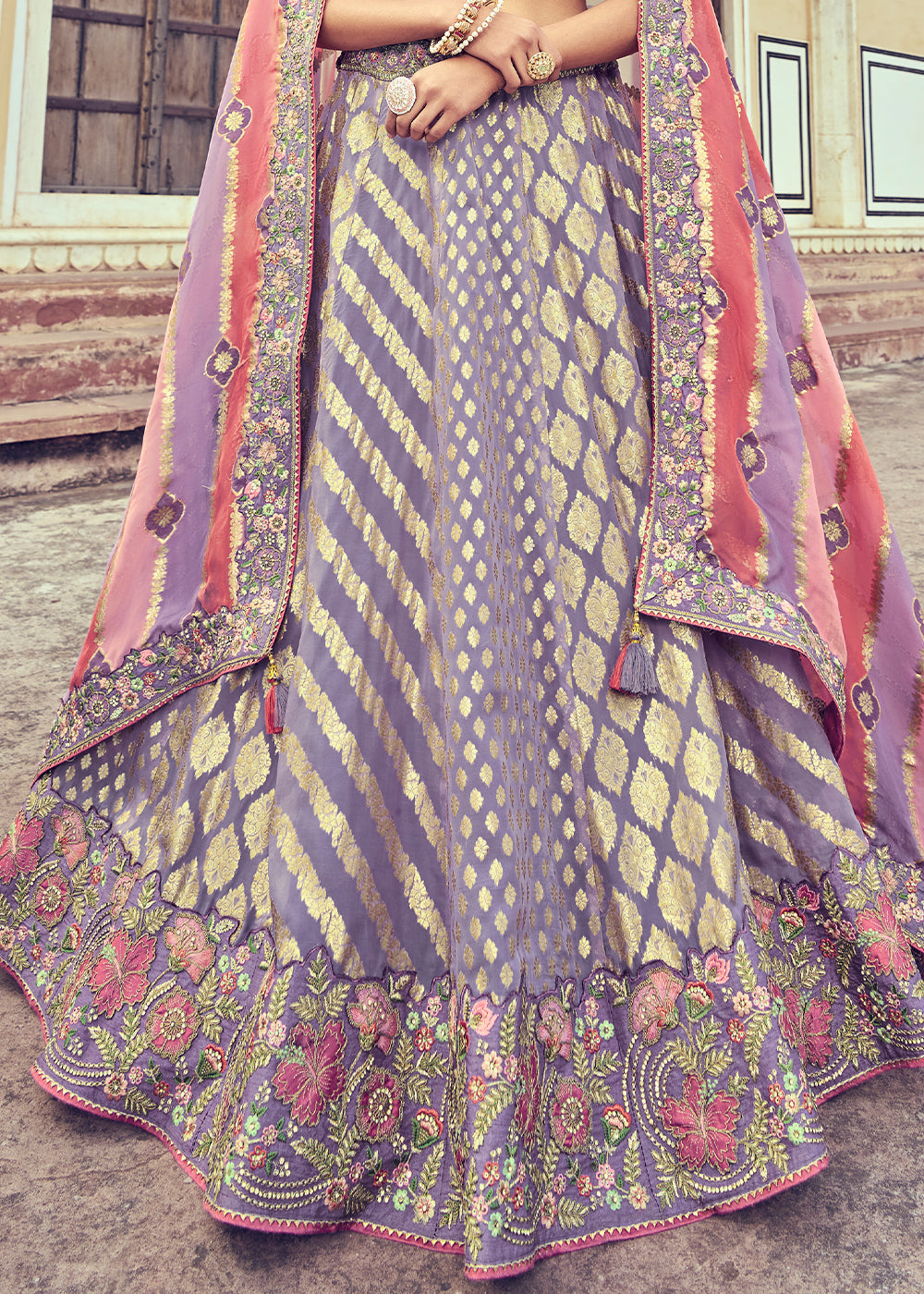 Periwinkle Purple Banarasi Silk Lehenga Choli with Khatli and Heavy Embroidered work