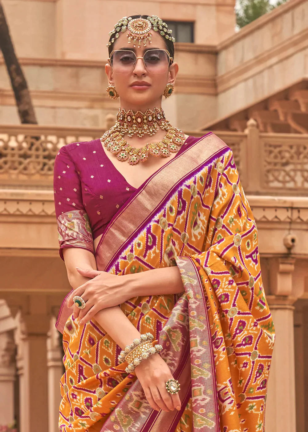 Web Orange Patola Printed Smooth Silk Saree