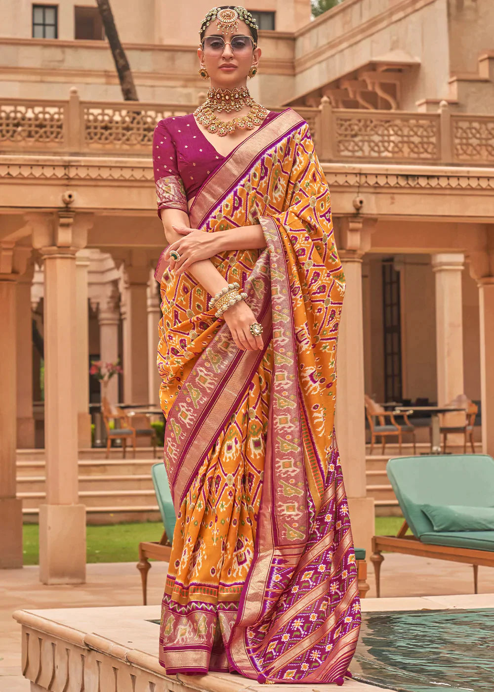 Web Orange Patola Printed Smooth Silk Saree