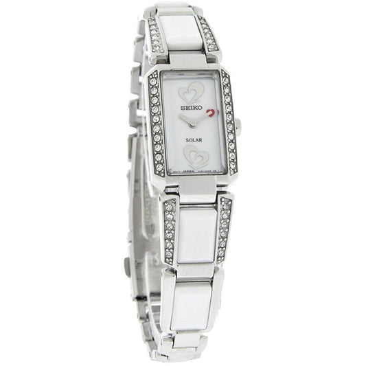 Seiko Solar Diamond White Dial White Ceramic Ladies Watch