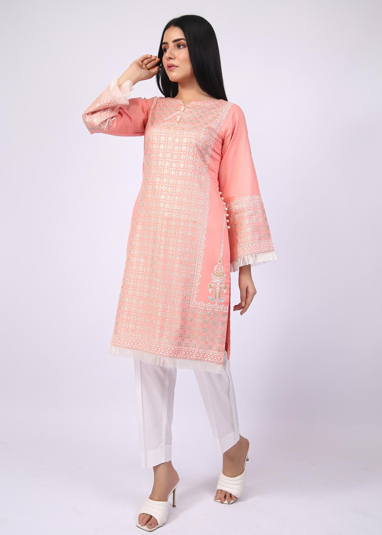 FashionPorters - Unstitched 3 Piece Block Printed Cotton Lawn Soft Pink Suit SUS22-RY20